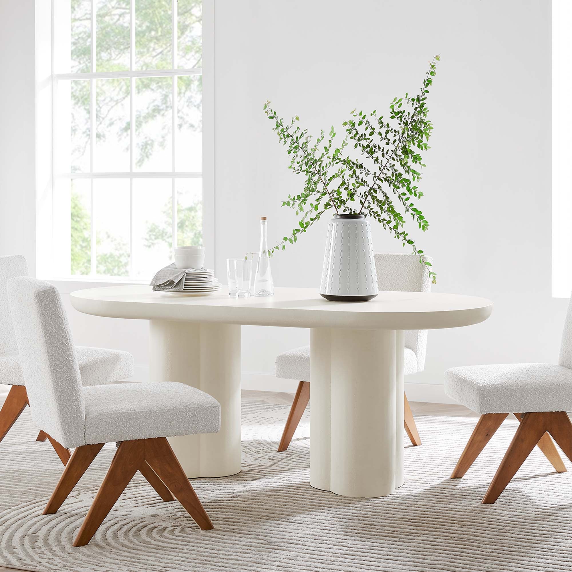 Caspian 72" Oval Concrete Dining Table, White