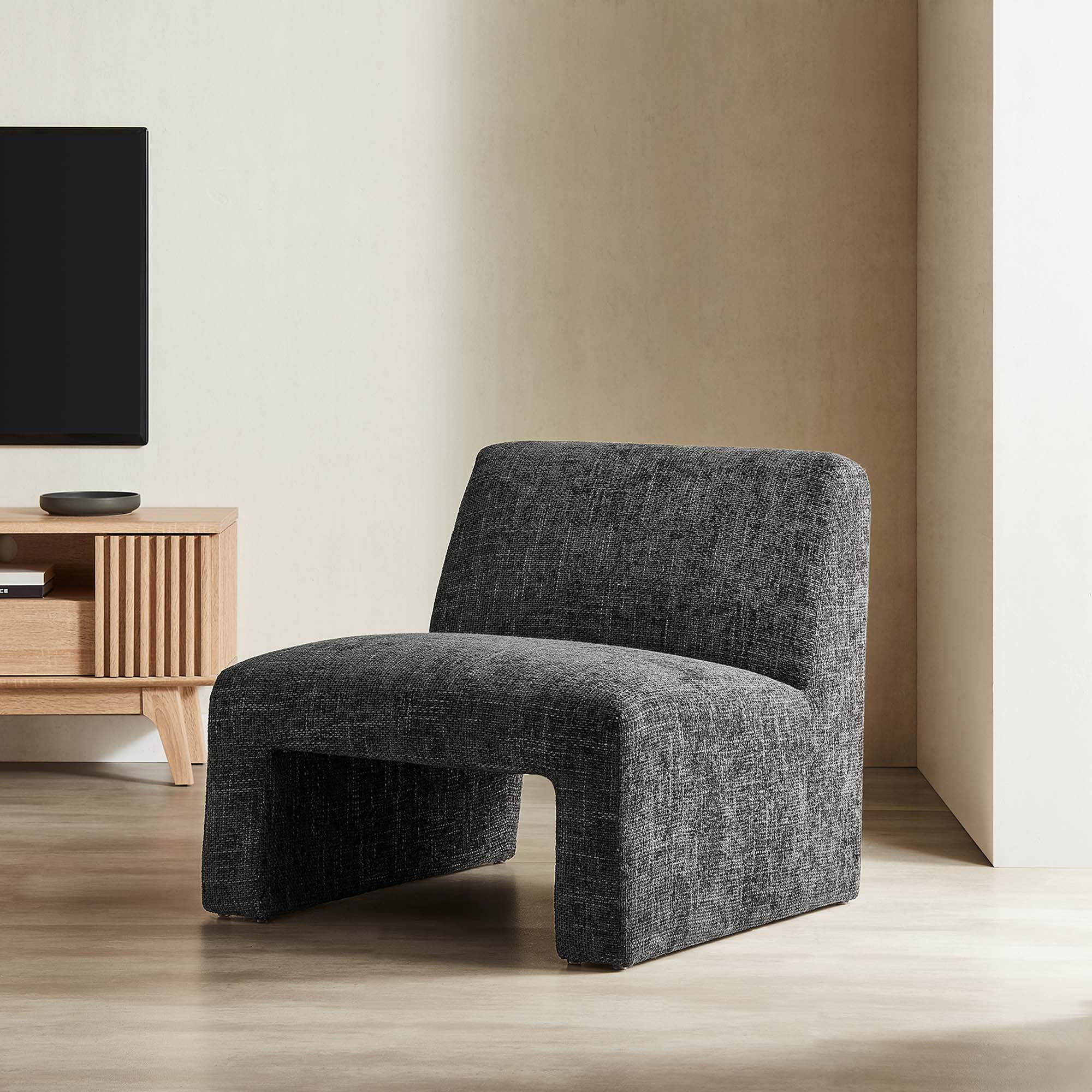 Amita Chenille Upholstered Accent Chair, Carbon Black
