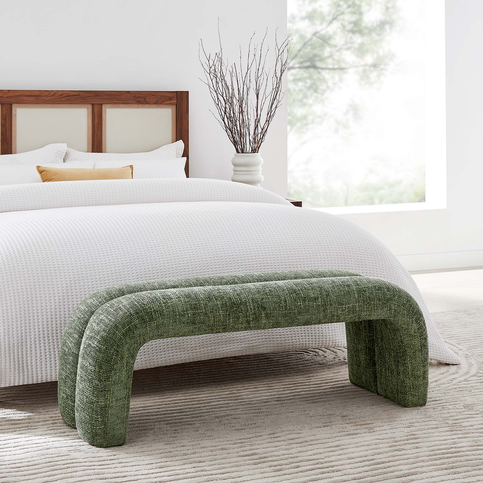 Dax 50.5" Chenille Upholstered Accent Bench, Basil