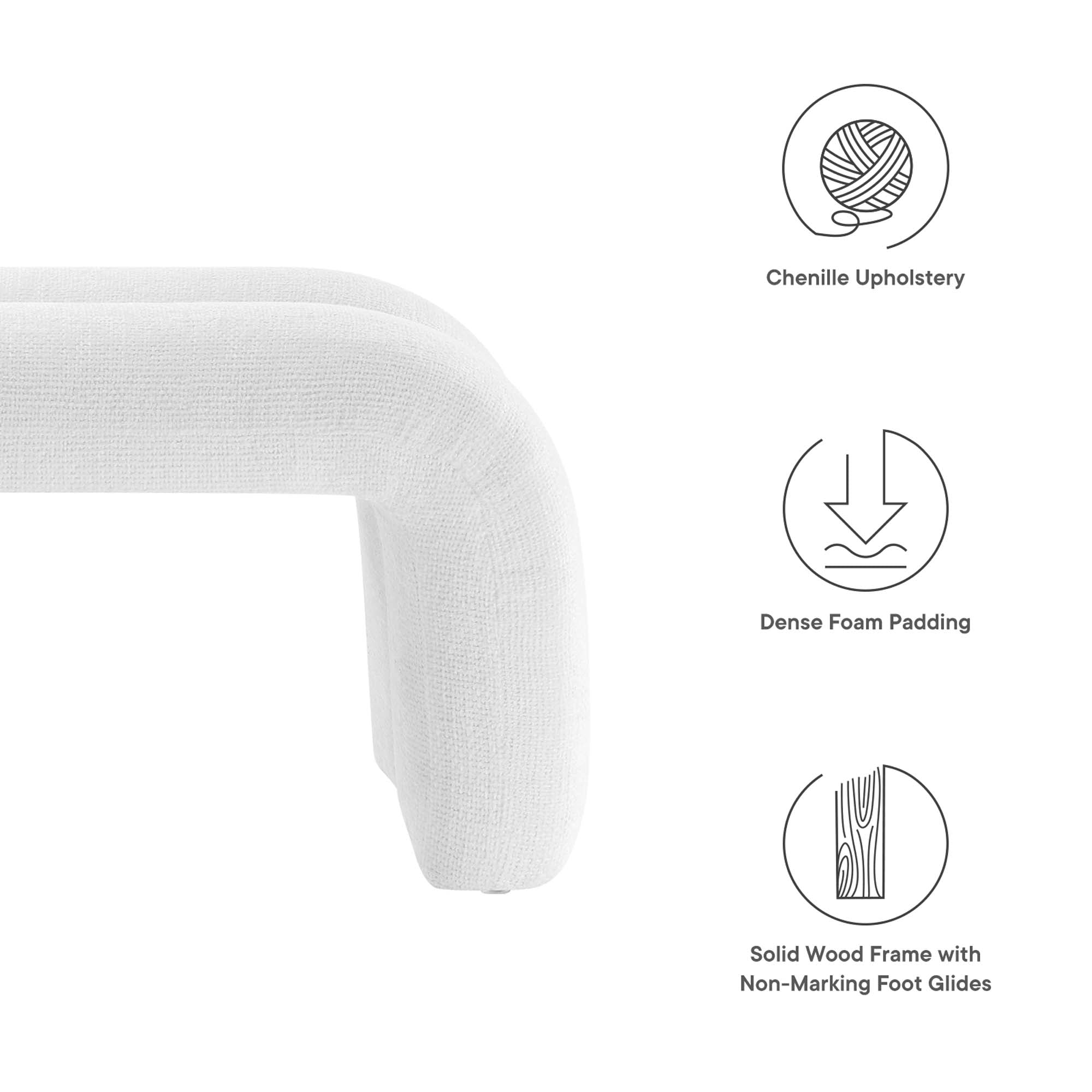 Dax 50.5" Chenille Upholstered Accent Bench, Frost