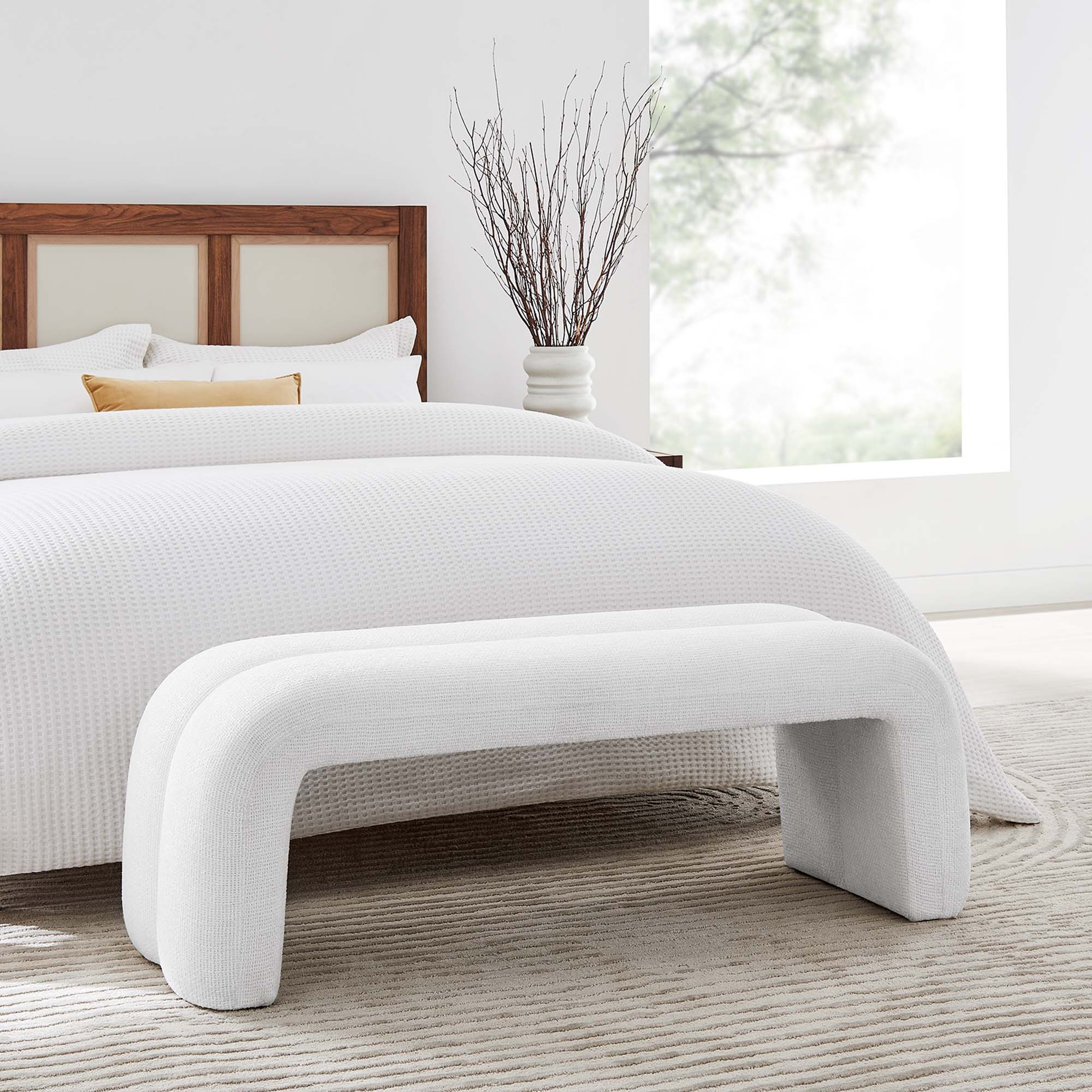 Dax 50.5" Chenille Upholstered Accent Bench, Frost