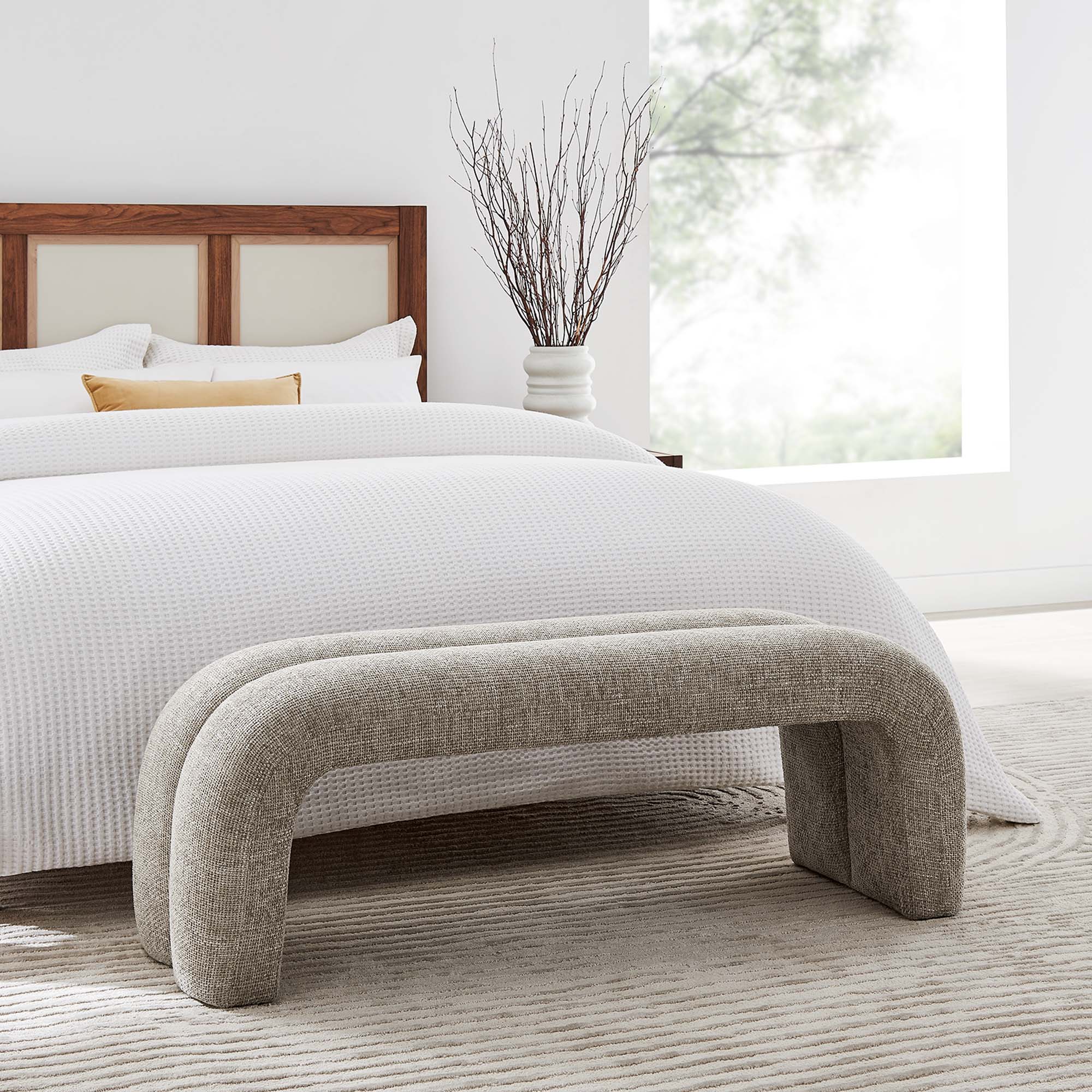 Dax 50.5" Chenille Upholstered Accent Bench, Khaki