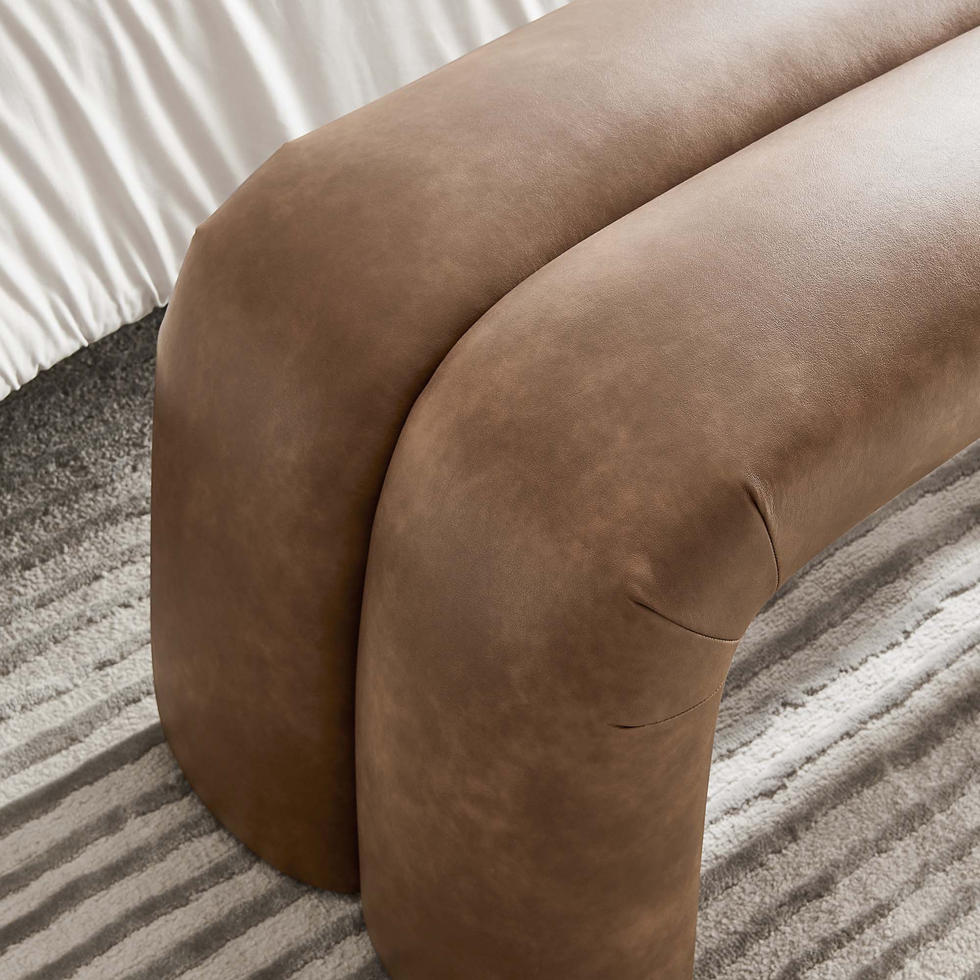Dax 50.5" Vegan Leather Upholstered Accent Bench, Brown