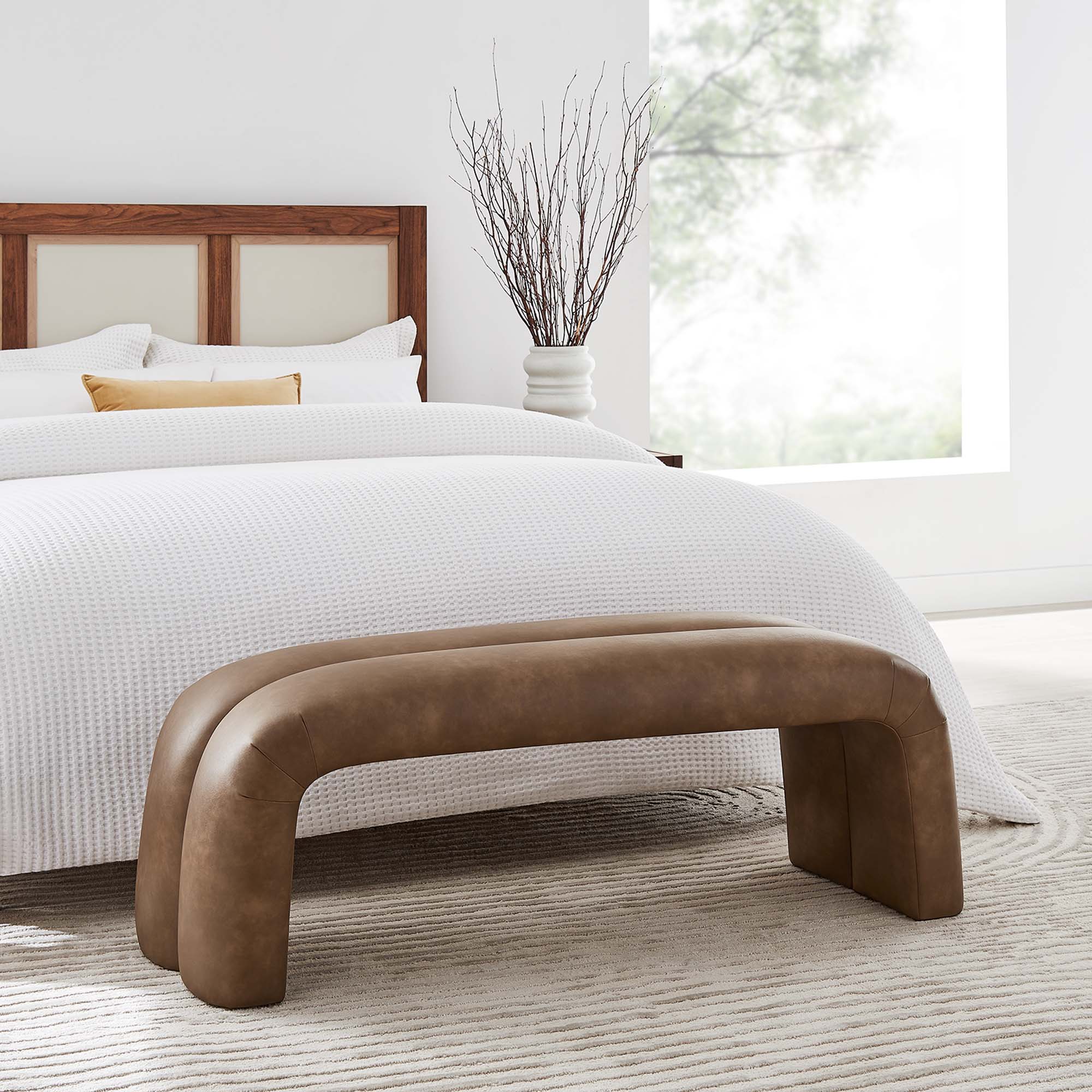 Dax 50.5" Vegan Leather Upholstered Accent Bench, Brown