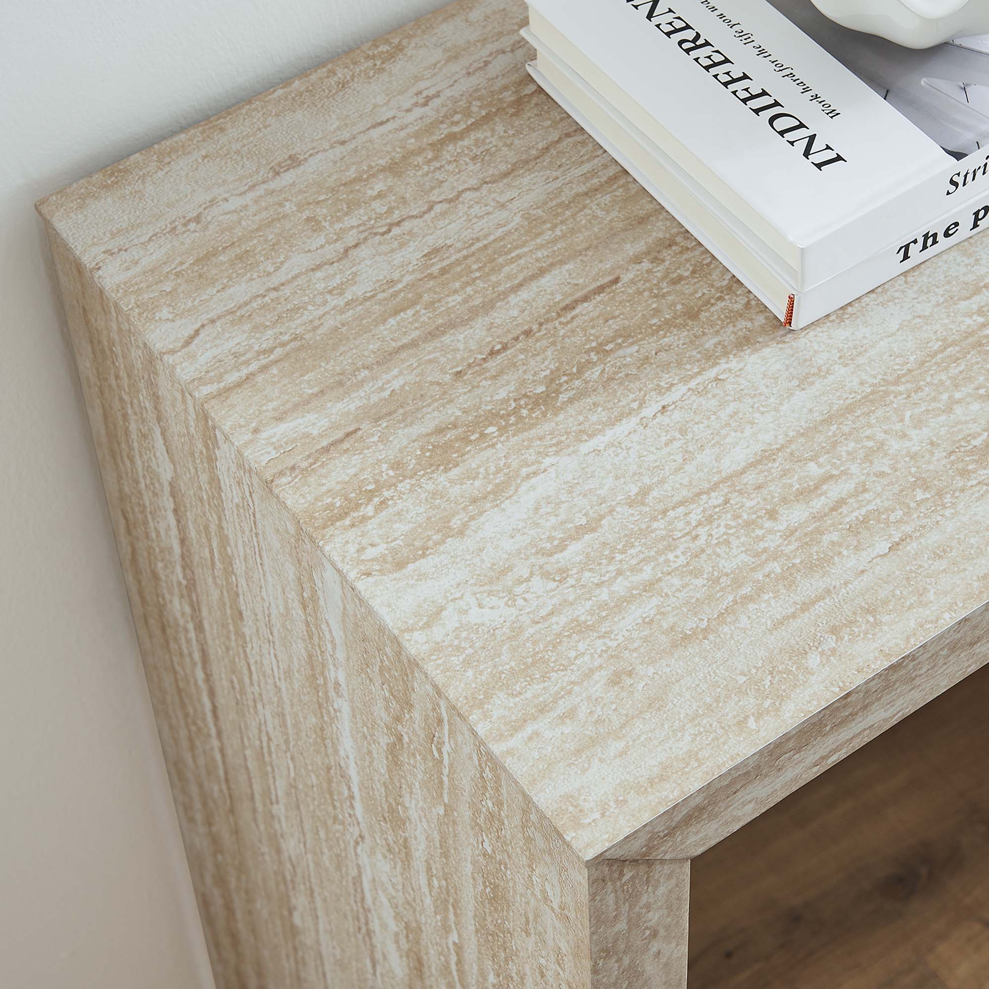 Mirella Faux Travertine Console Table, Travertine