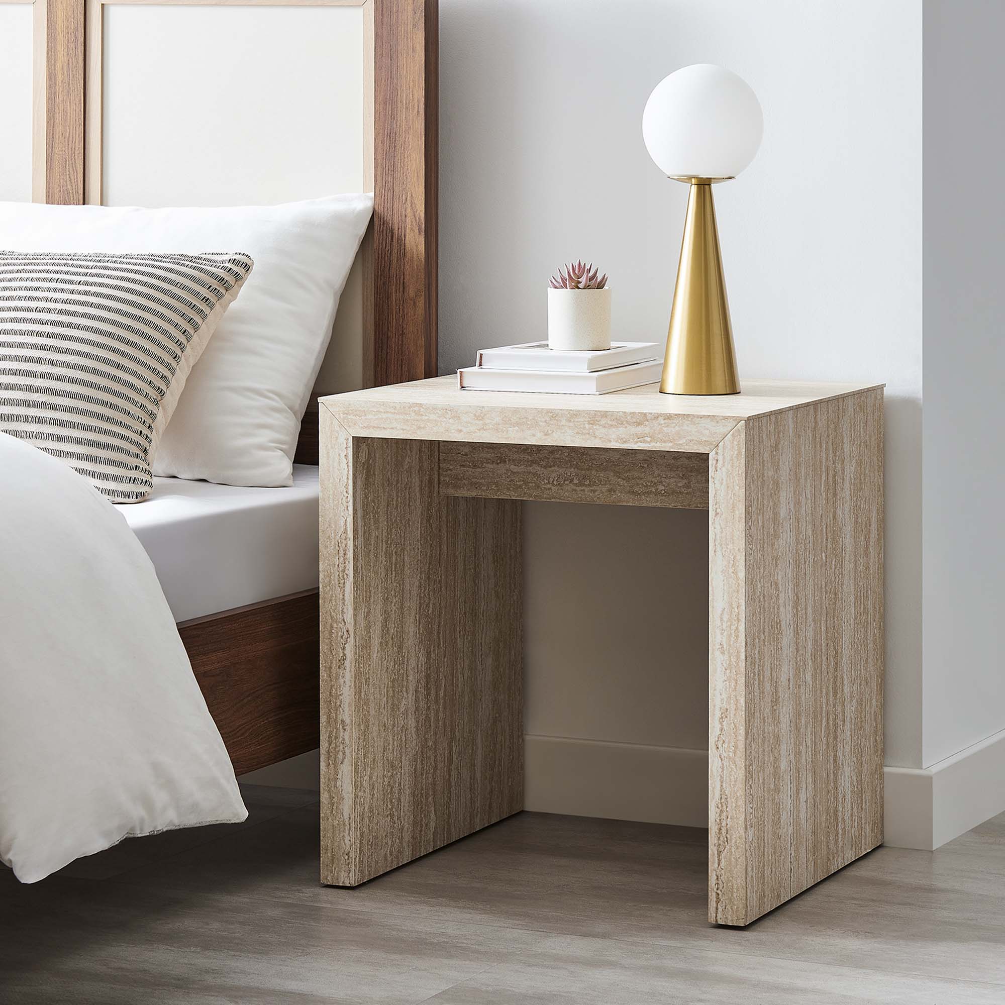Mirella Faux Travertine Side Table, Travertine