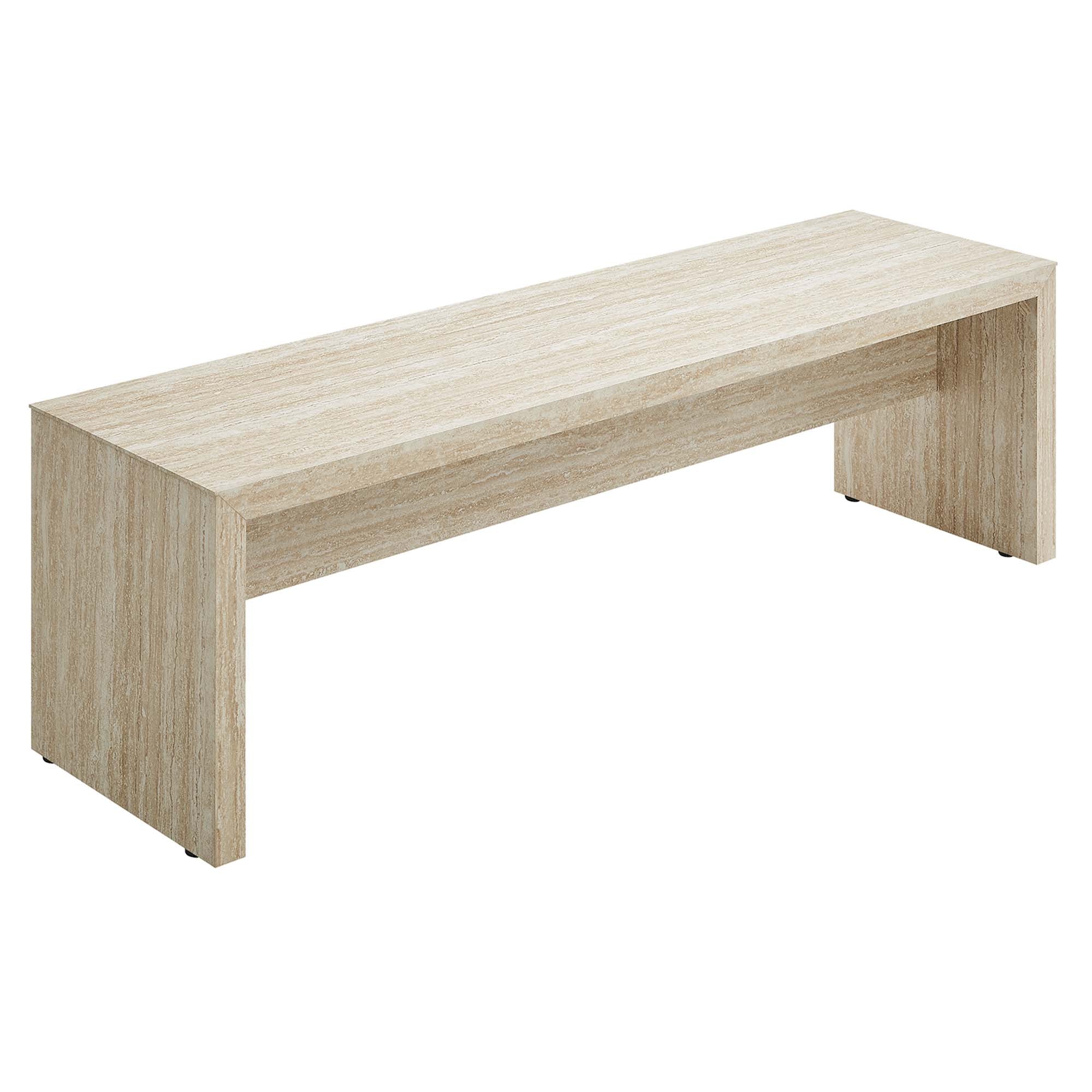 Mirella 62" Faux Travertine Long Bench, Travertine