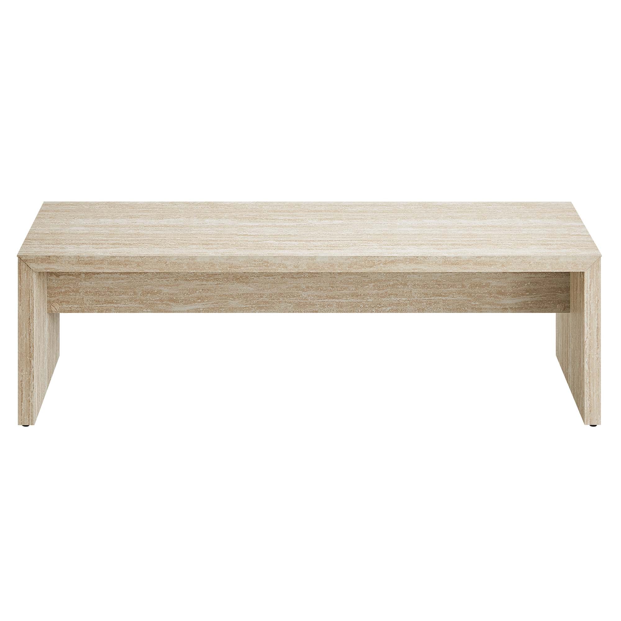 Mirella 62" Faux Travertine Long Bench, Travertine