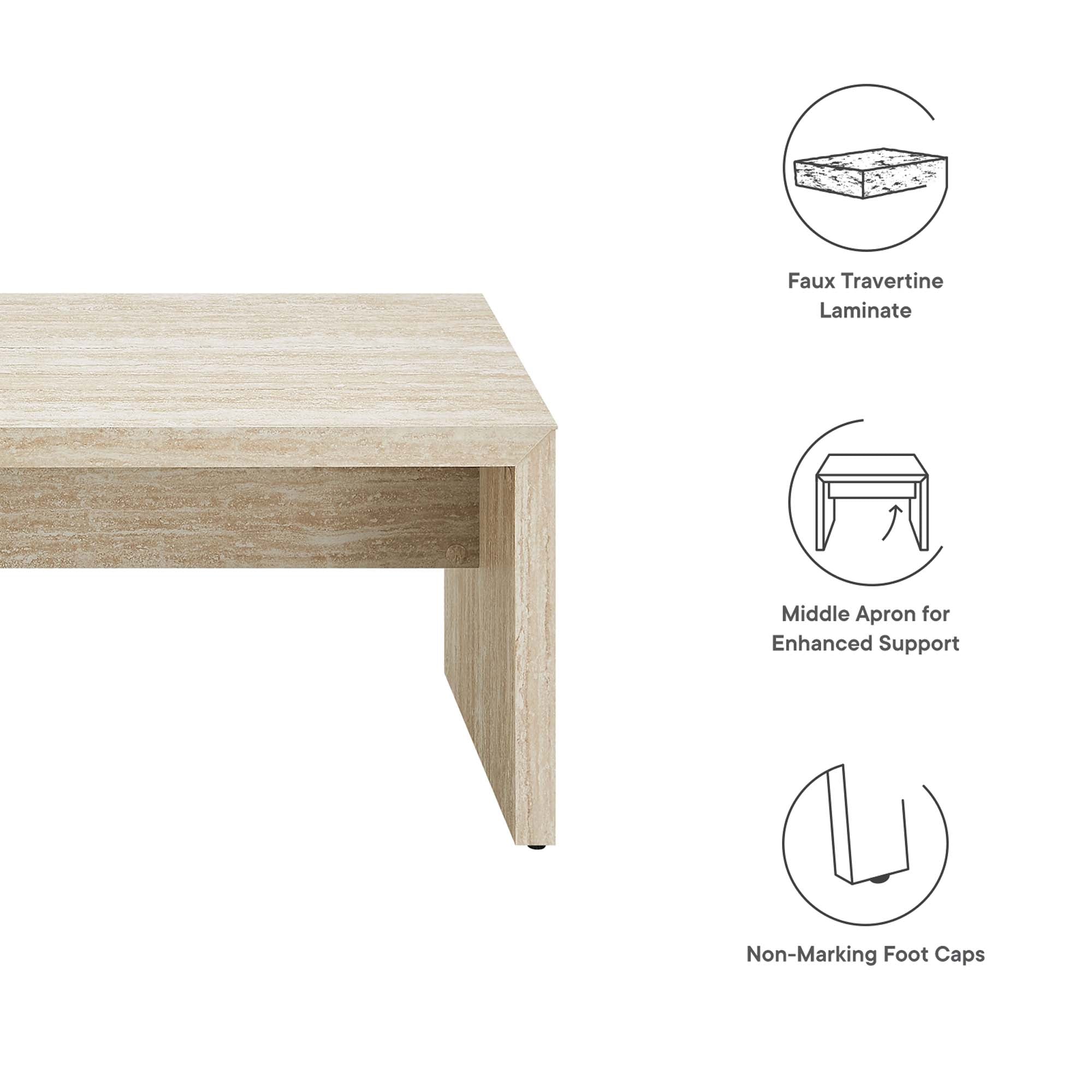 Mirella 62" Faux Travertine Long Bench, Travertine