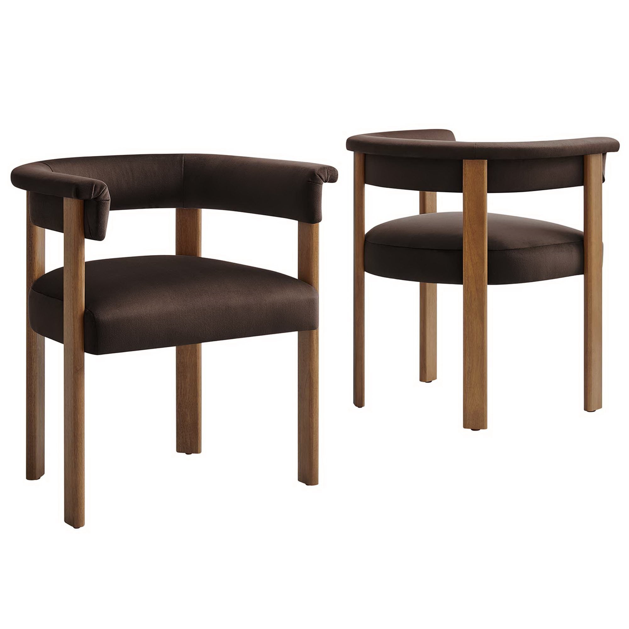 Imogen Performance Velvet Barrel Dining Chairs Set of 2, Chocolate Brown Deep Brown