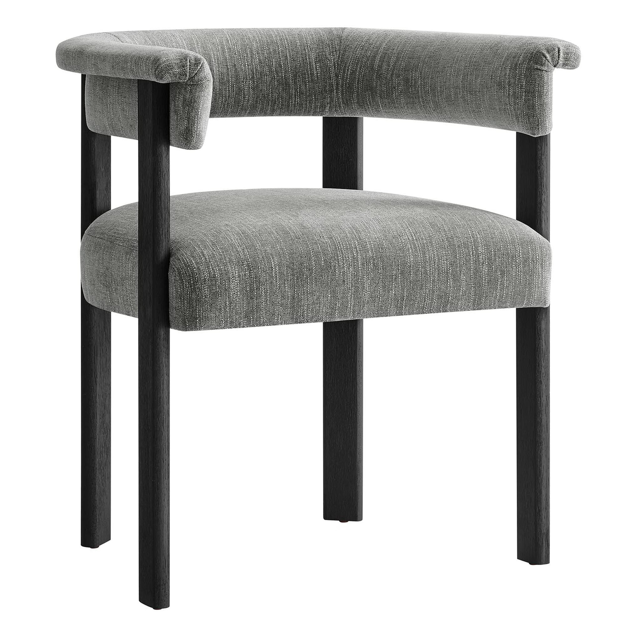 Imogen Fabric Upholstered Barrel Dining Chairs Set of 2, Heathered Weave Gray Black