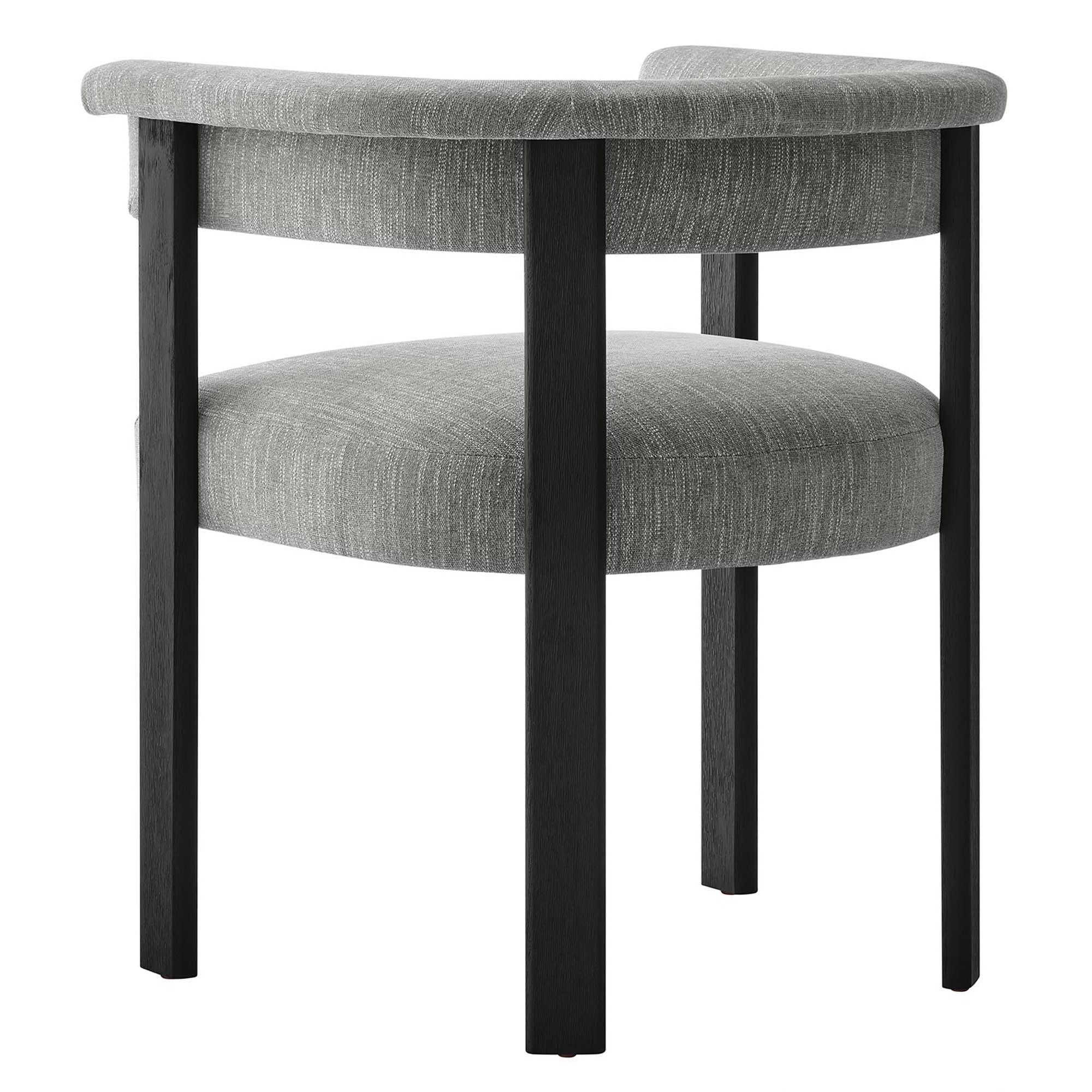 Imogen Fabric Upholstered Barrel Dining Chairs Set of 2, Heathered Weave Gray Black