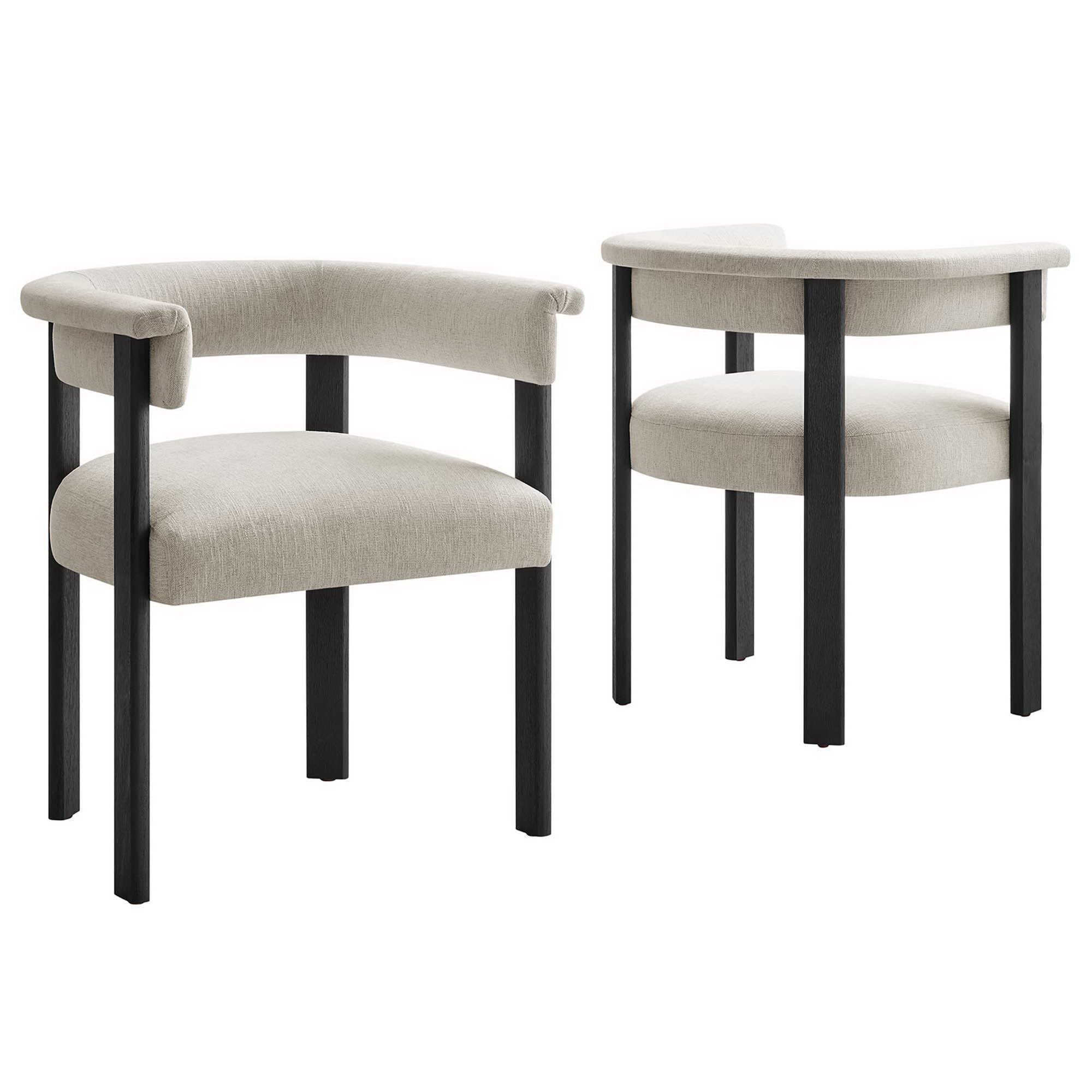 Imogen Fabric Upholstered Barrel Dining Chairs Set of 2, Heathered Weave Ivory Black
