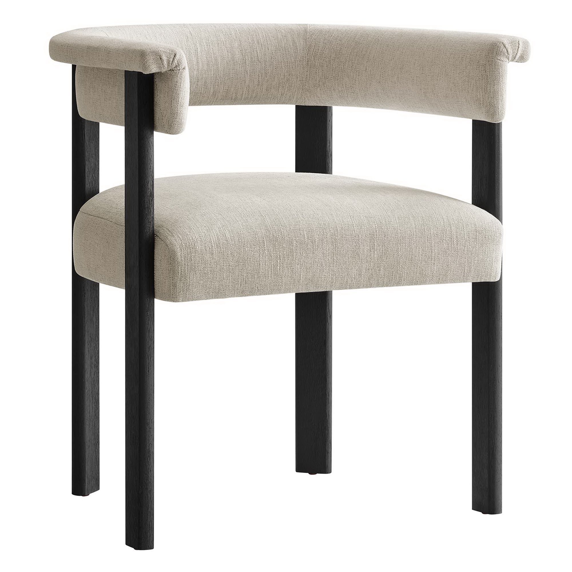 Imogen Fabric Upholstered Barrel Dining Chairs Set of 2, Heathered Weave Ivory Black