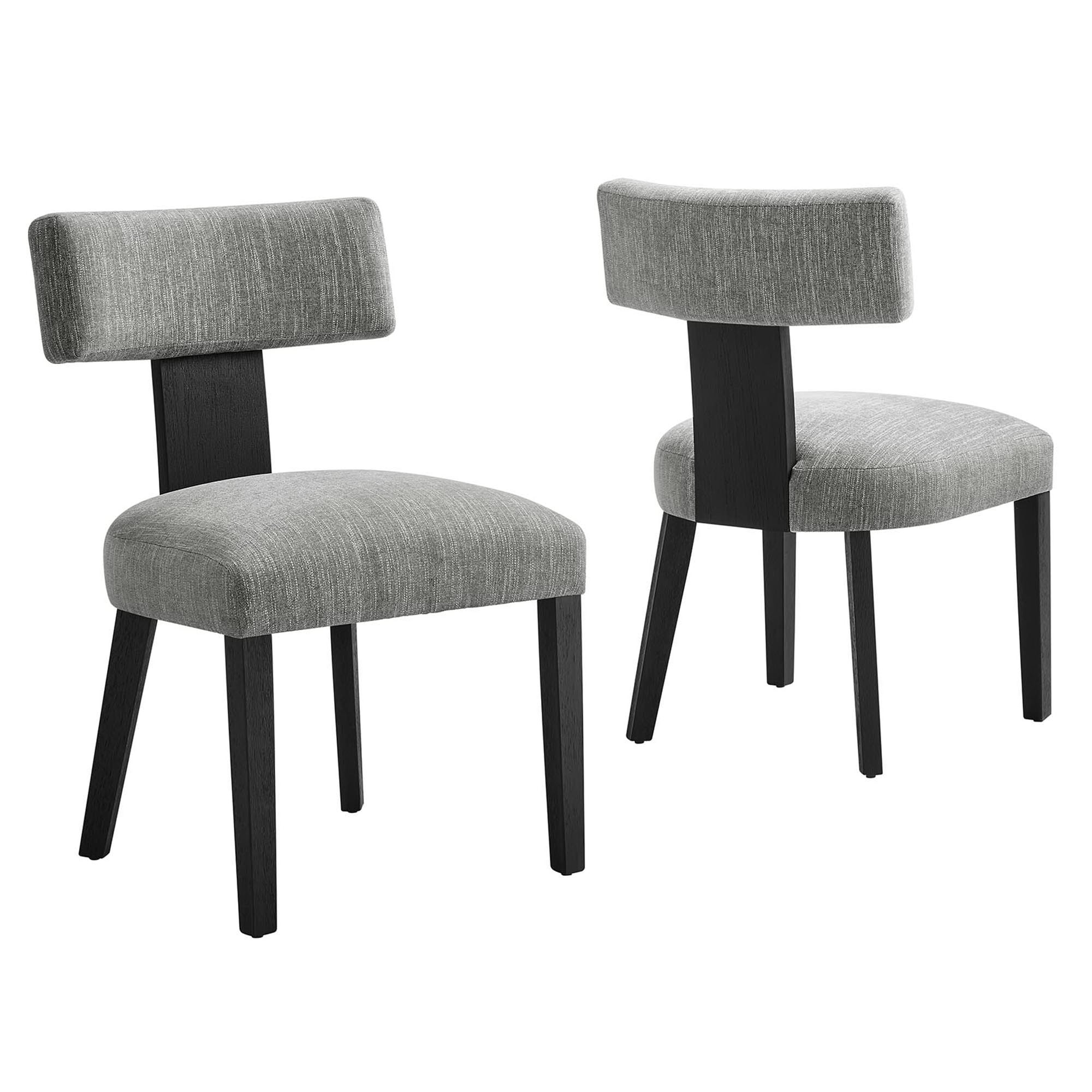Nalani Fabric Upholstered Dining Chairs Set of 2, Heathered Weave Gray Black