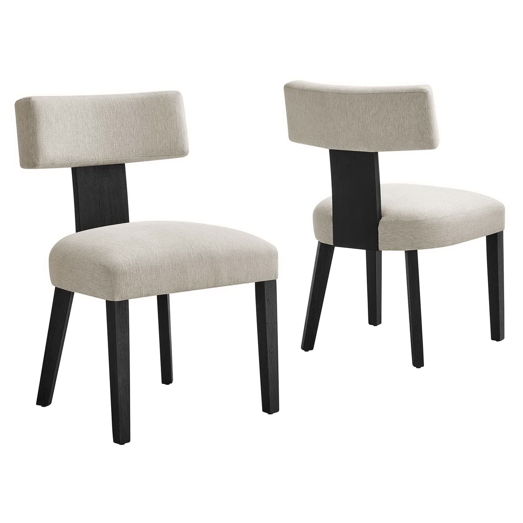 Nalani Fabric Upholstered Dining Chairs Set of 2, Heathered Weave Ivory Black