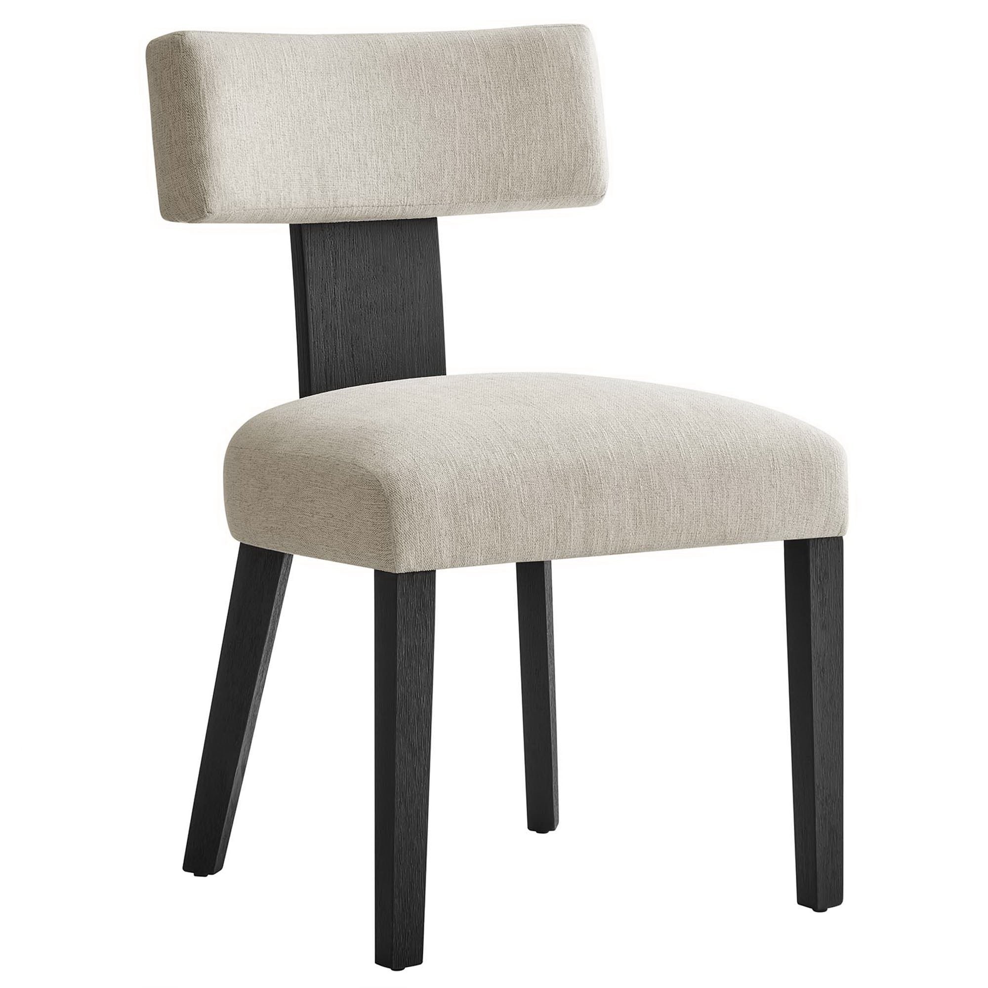 Nalani Fabric Upholstered Dining Chairs Set of 2, Heathered Weave Ivory Black