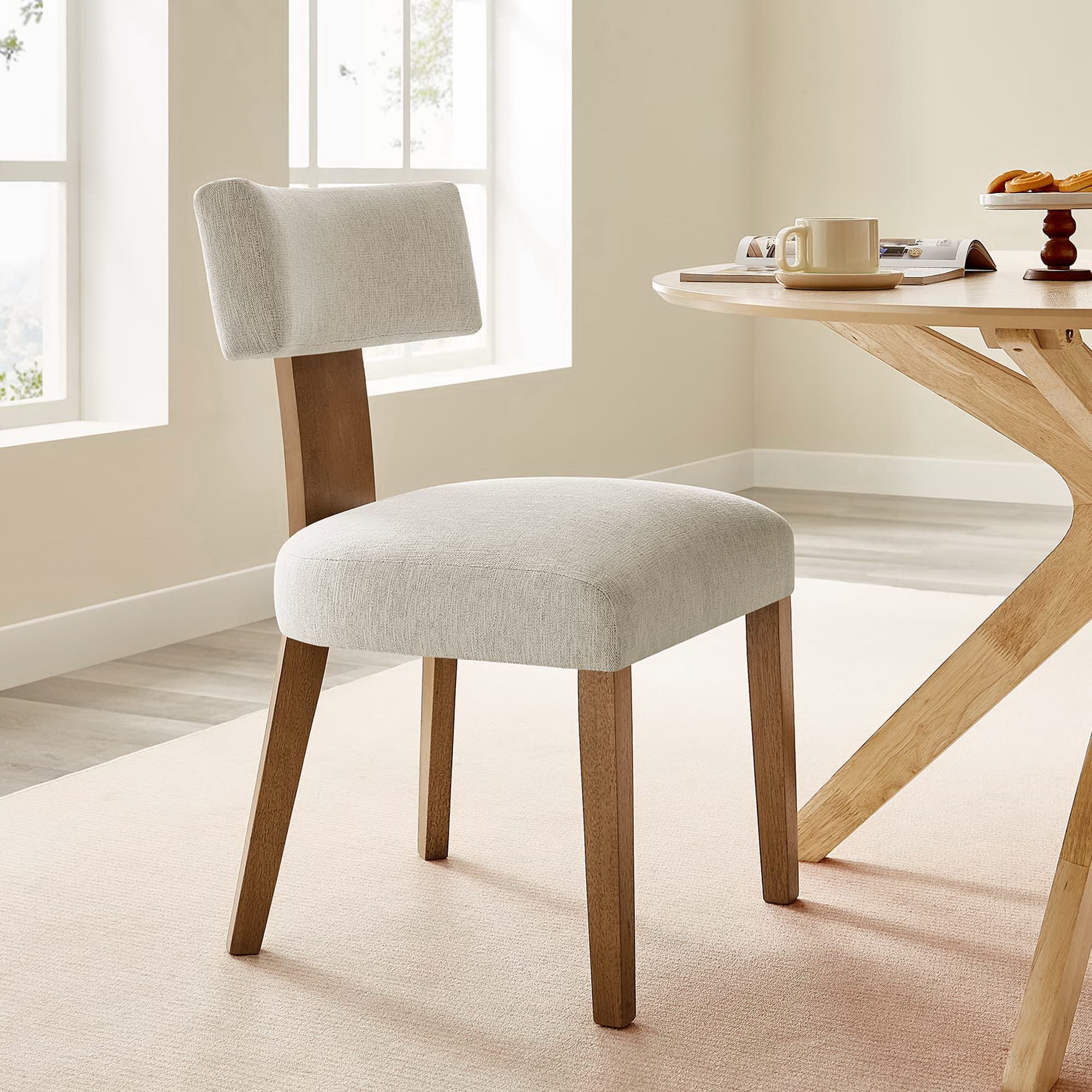Nalani Fabric Upholstered Dining Chairs Set of 2, Heathered Weave Ivory Deep Brown