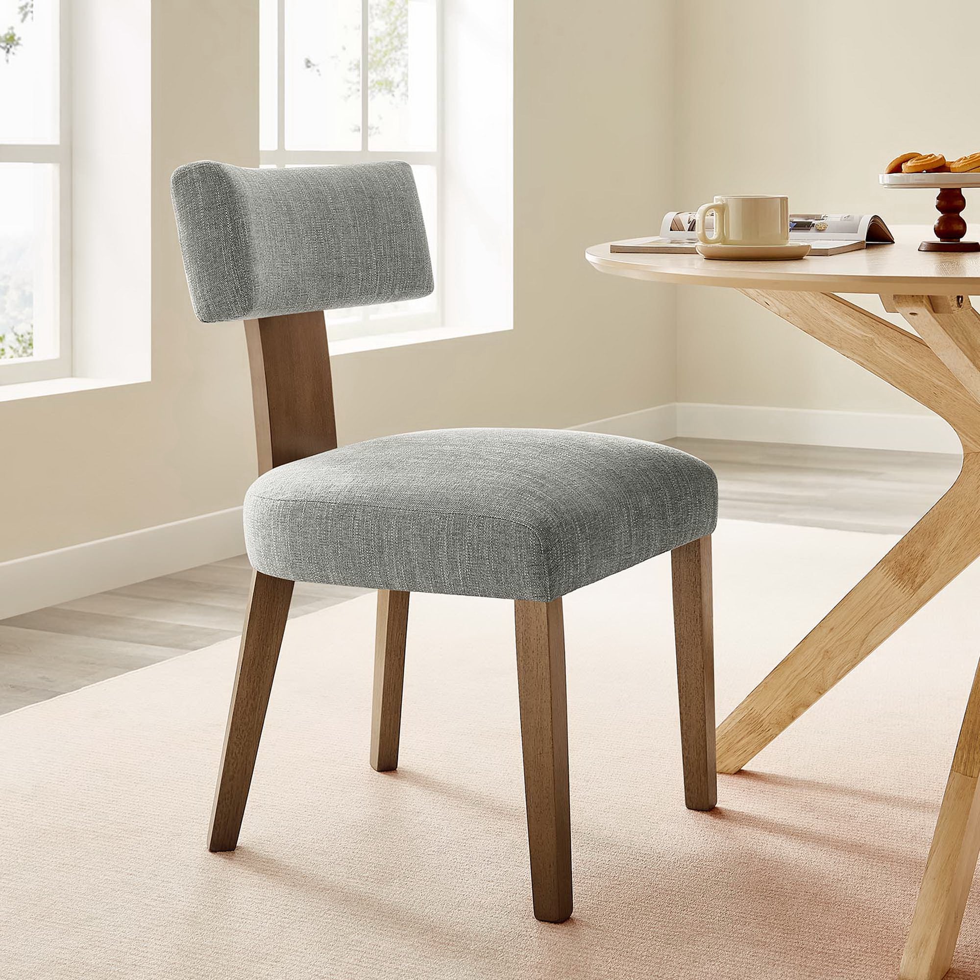 Nalani Fabric Upholstered Dining Chairs Set of 2, Heathered Weave Wheat Deep Brown