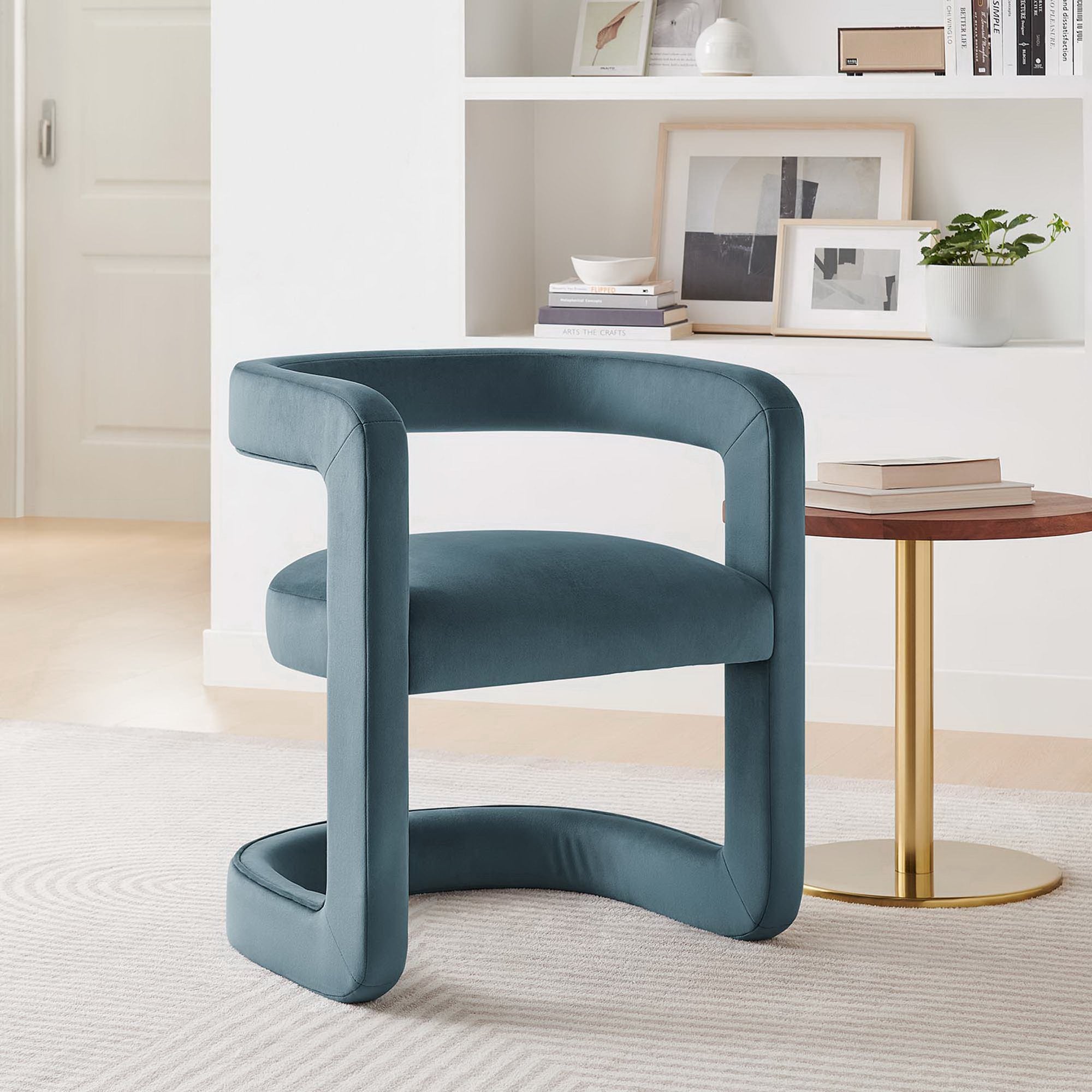 Winslow Performance Velvet Barrel Accent Chair, Cadet Blue