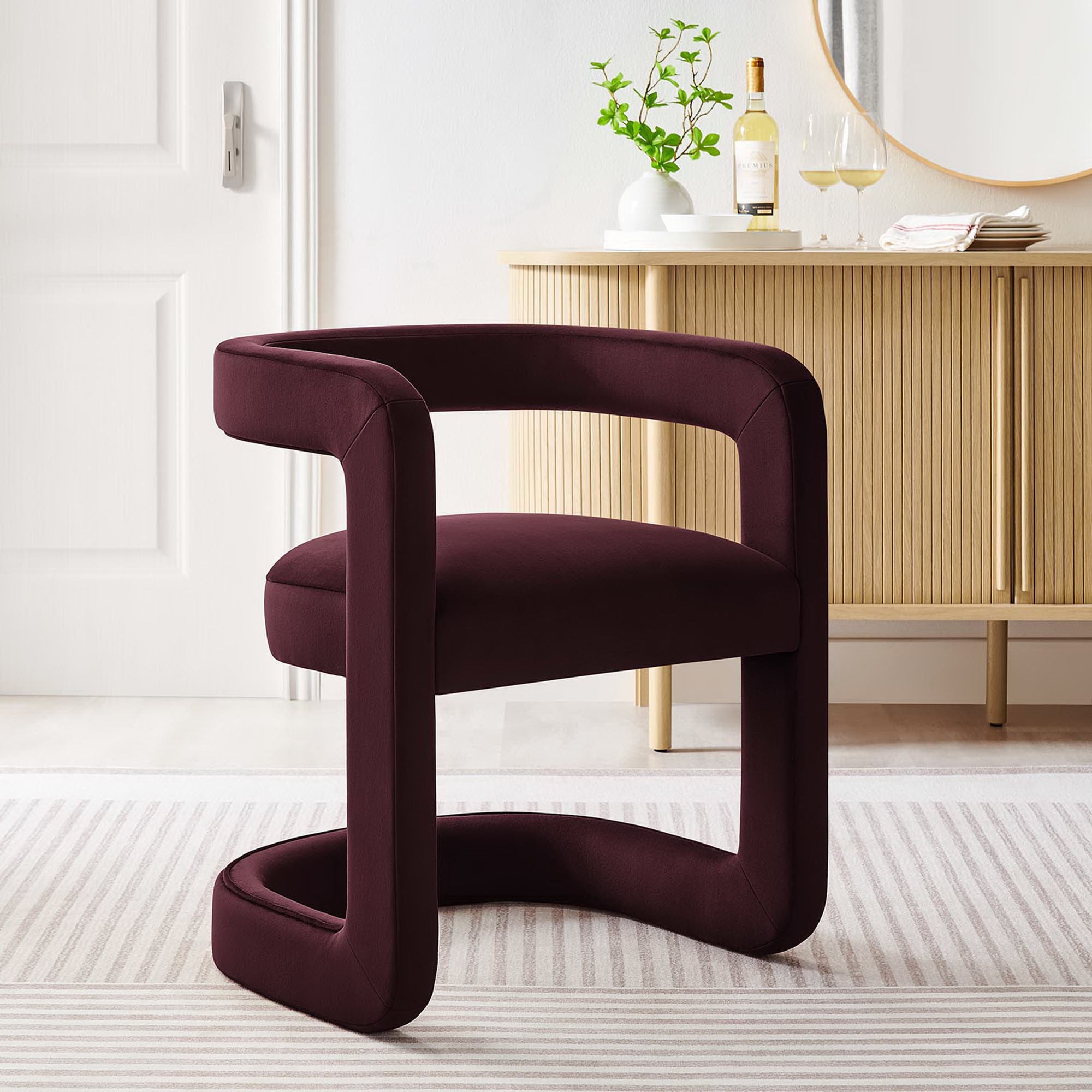 Winslow Performance Velvet Barrel Accent Chair, Mulberry
