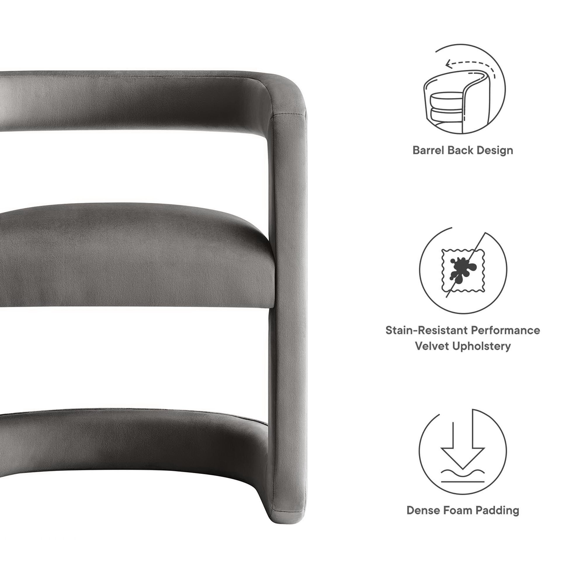 Winslow Performance Velvet Barrel Accent Chair, Storm Gray