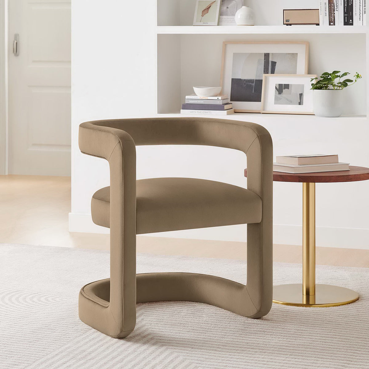 Winslow Barrel Performance Velvet Dining Chair, Taupe