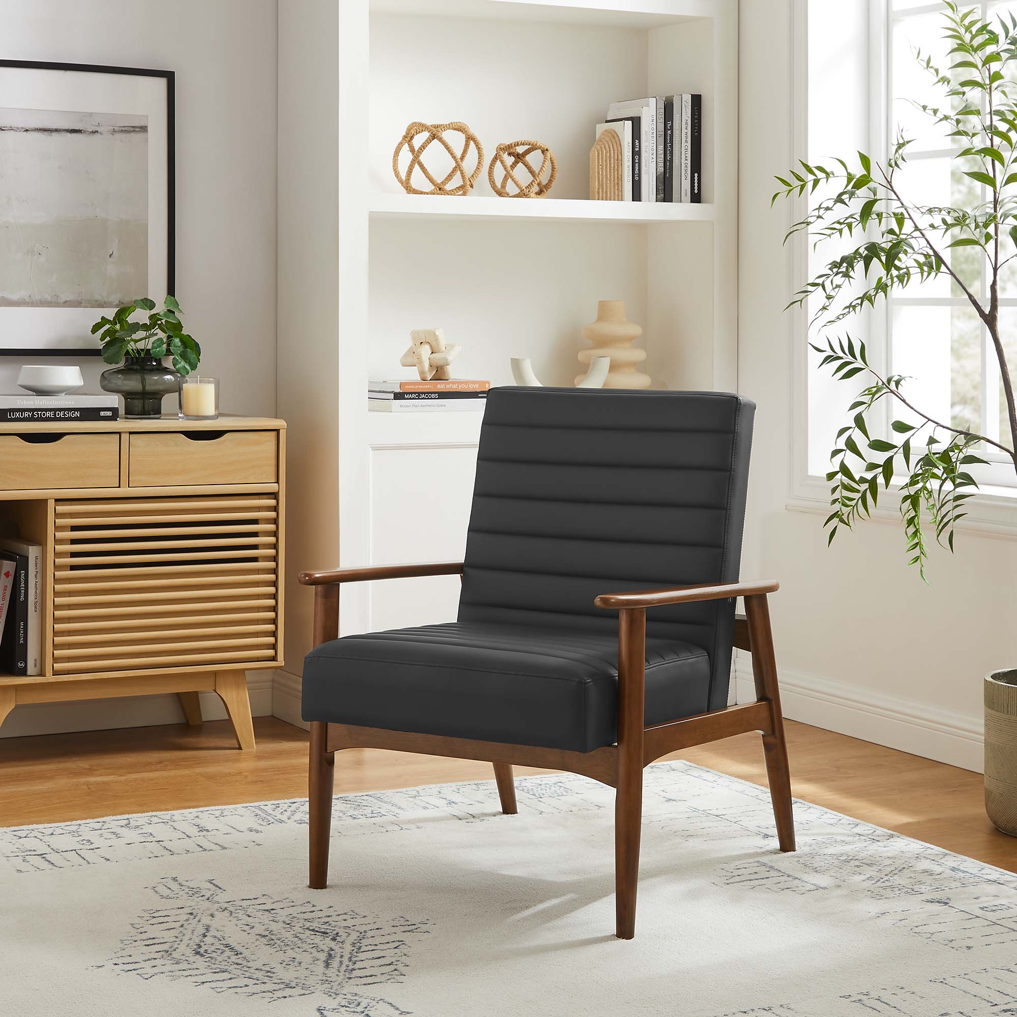 Jensen Vegan Leather Accent Chair, Walnut Black