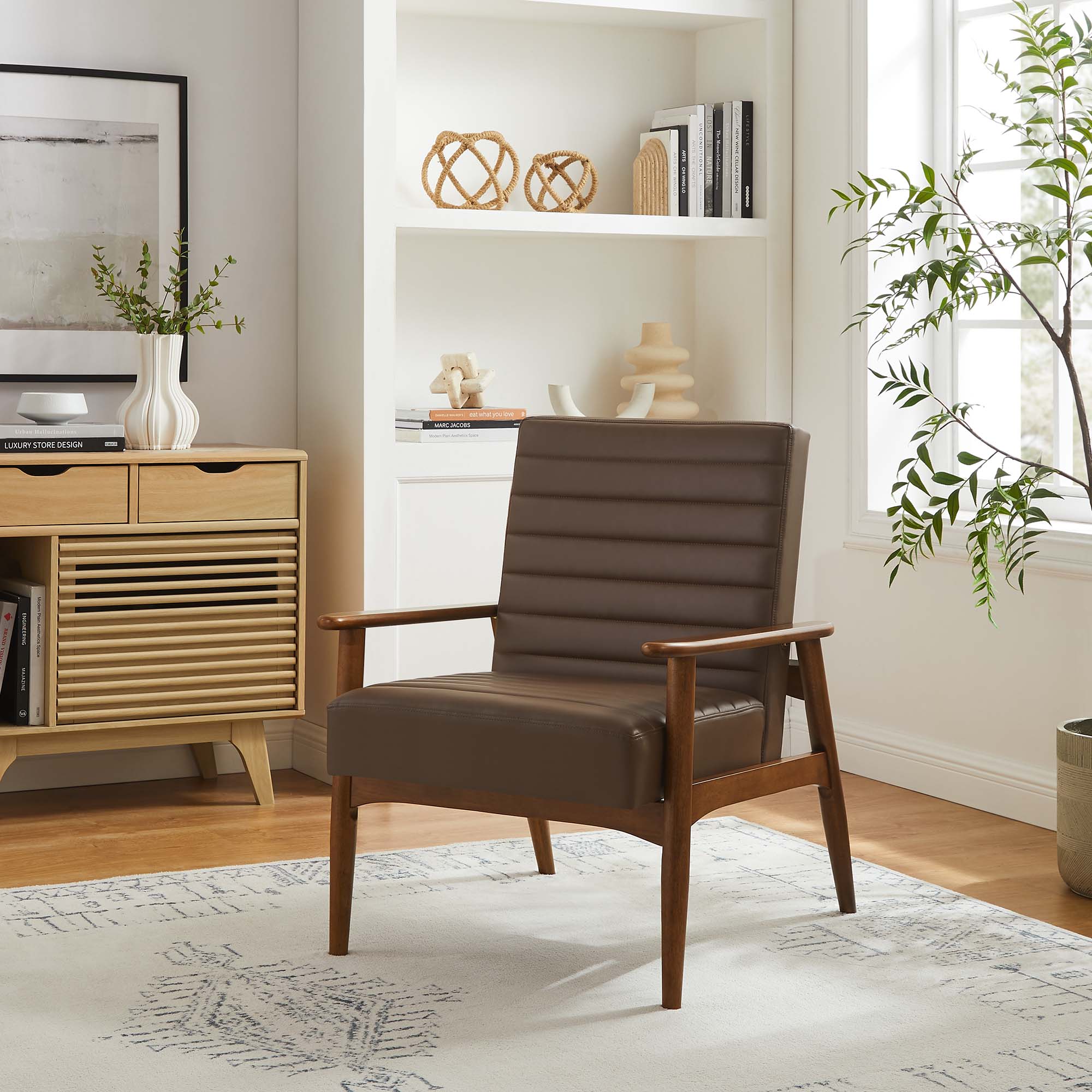 Jensen Vegan Leather Accent Chair, Walnut Brown