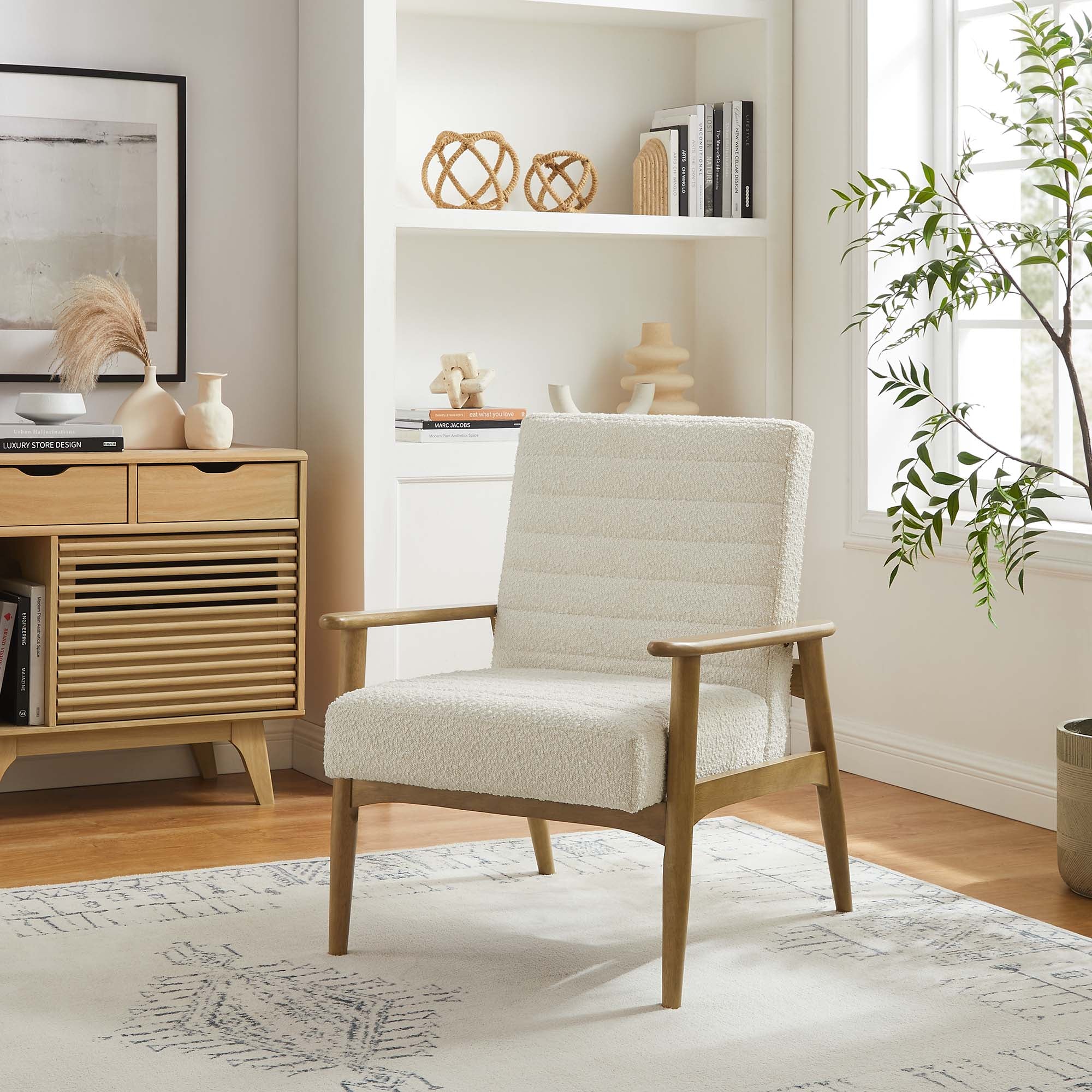 Jensen Boucle Fabric Accent Chair, Ivory