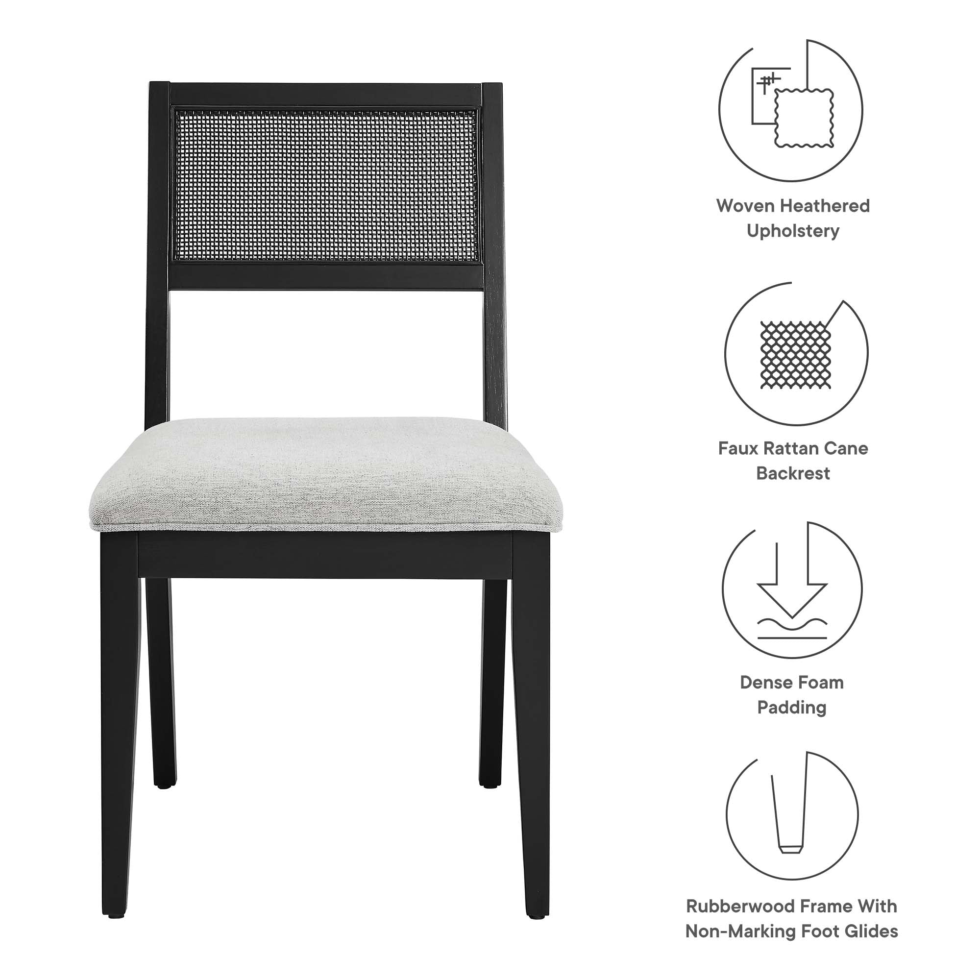 Nimba Faux Rattan Fabric Dining Chairs Set of 2, Heathered Weave Light Gray