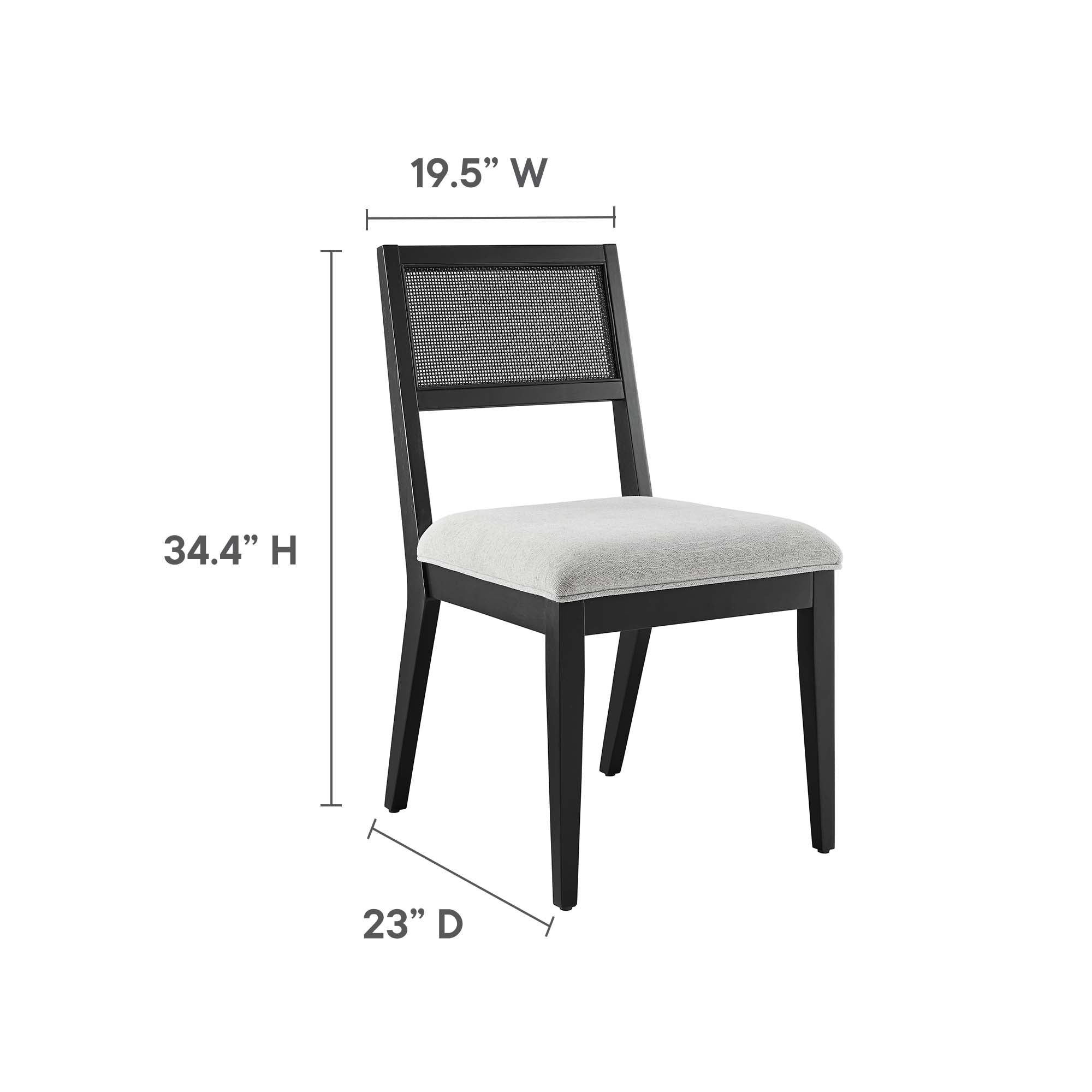 Nimba Faux Rattan Fabric Dining Chairs Set of 2, Heathered Weave Light Gray