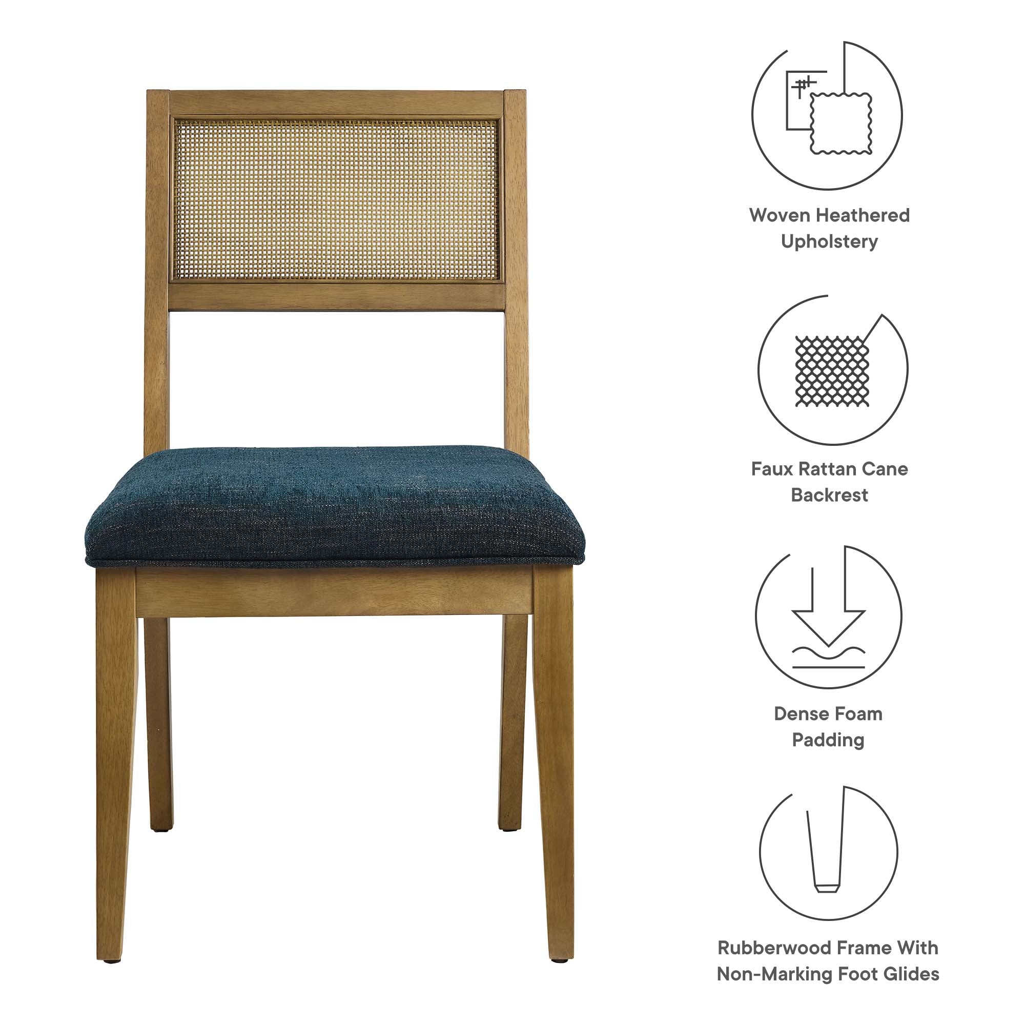Nimba Faux Rattan Fabric Dining Chairs Set of 2, Heathered Weave Azure