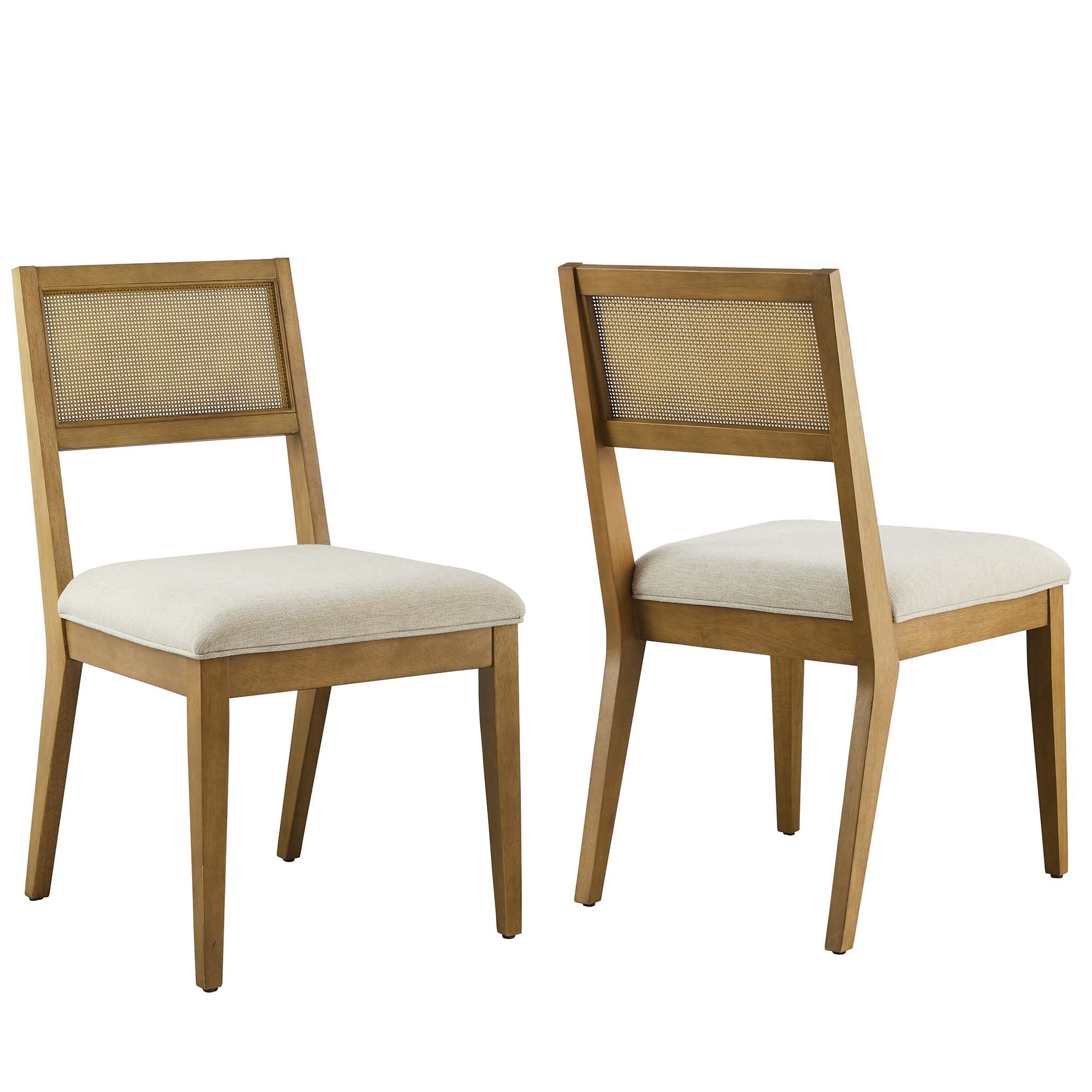 Nimba Faux Rattan Fabric Dining Chairs Set of 2, Heathered Weave Ivory