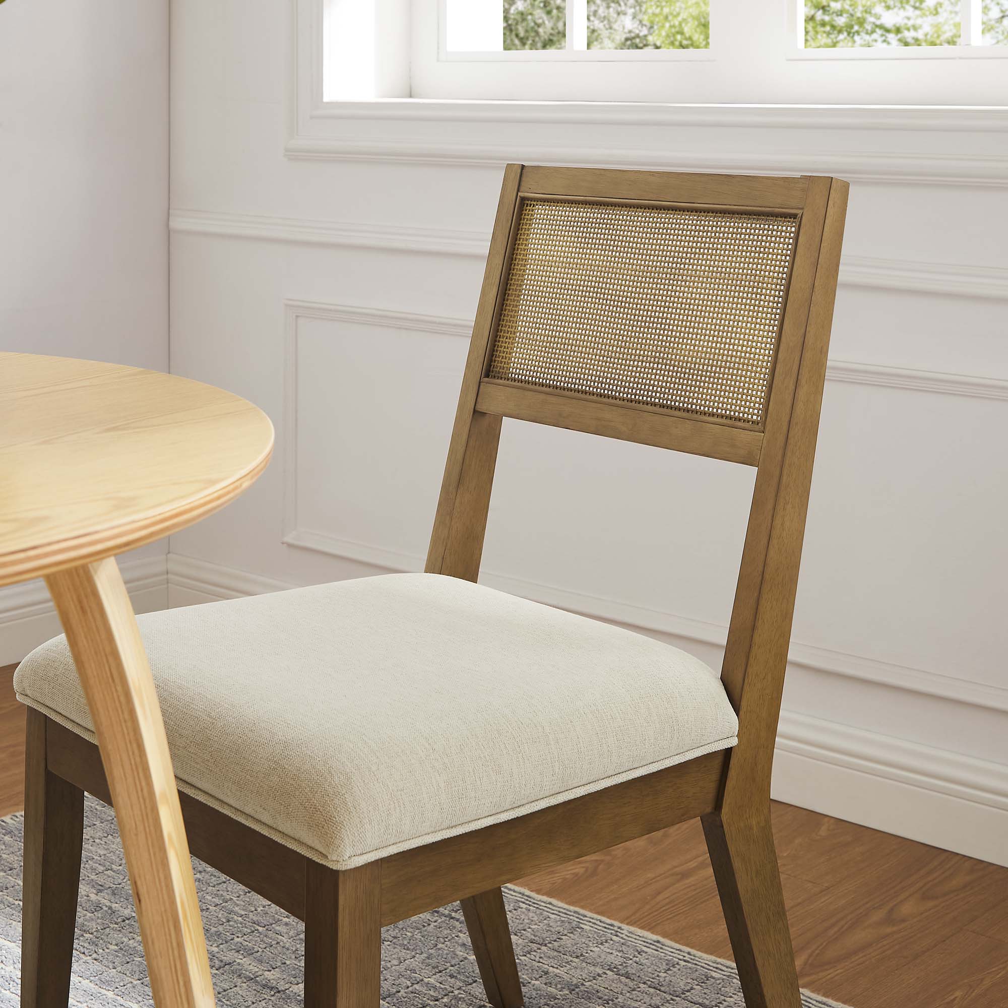 Nimba Faux Rattan Fabric Dining Chairs Set of 2, Heathered Weave Ivory