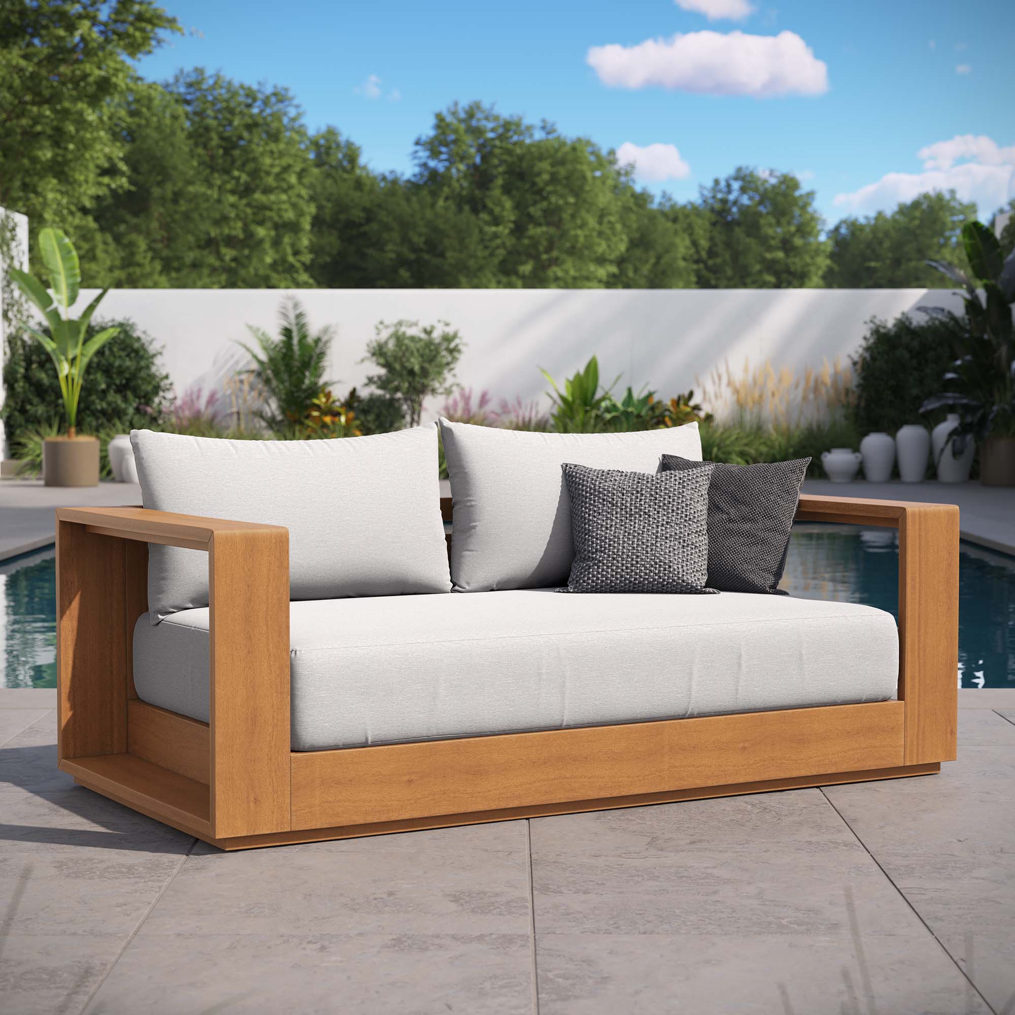 Tahoe Acacia Wood Outdoor Patio Acacia Wood Loveseat, Natural Light Gray