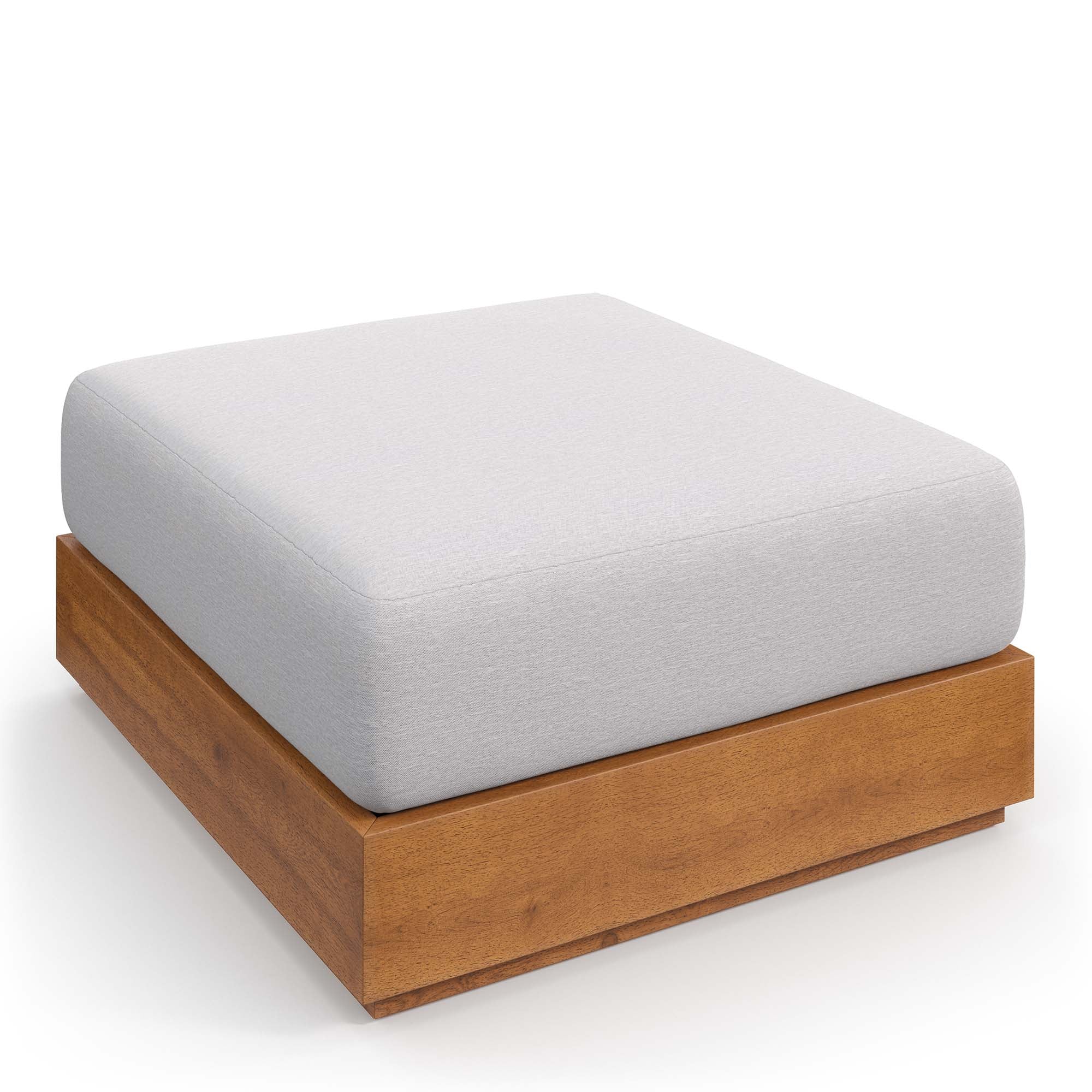 Tahoe Outdoor Patio Acacia Wood Ottoman, Natural Light Gray