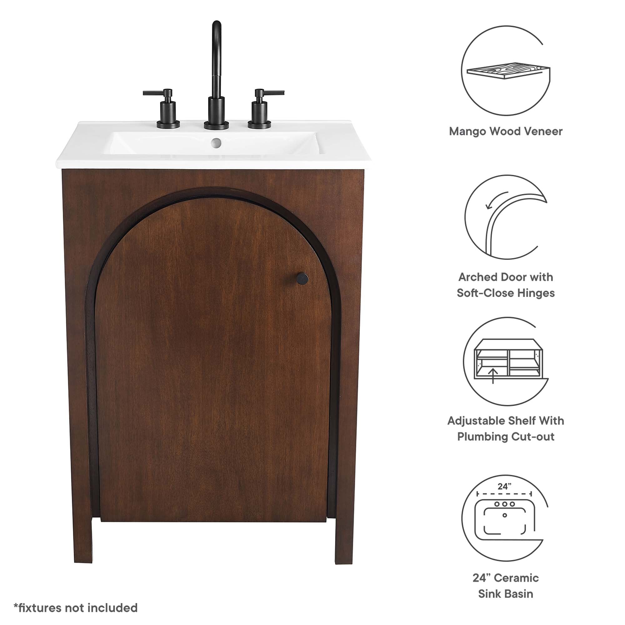 Appia 24" Bathroom Vanity, Walnut White