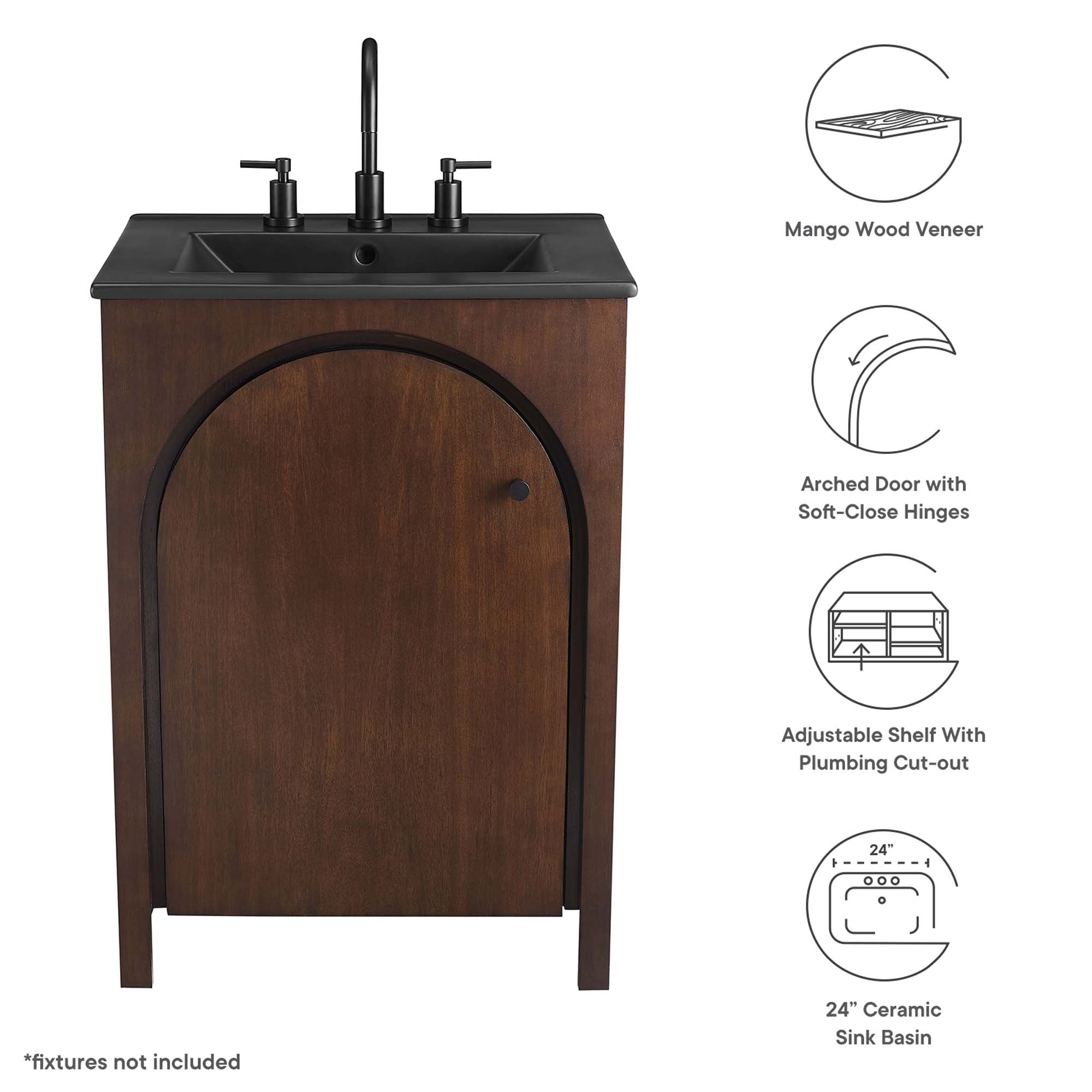 Appia 24" Bathroom Vanity, Walnut Black