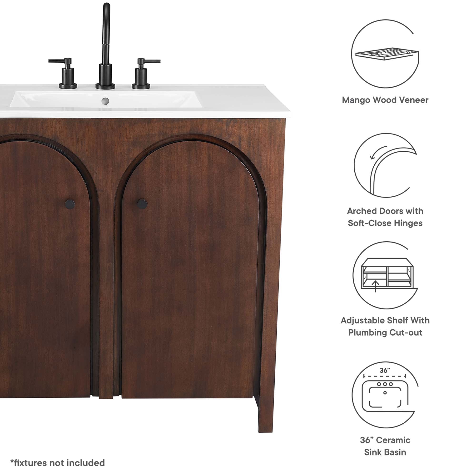 Appia 36" Bathroom Vanity, Walnut White