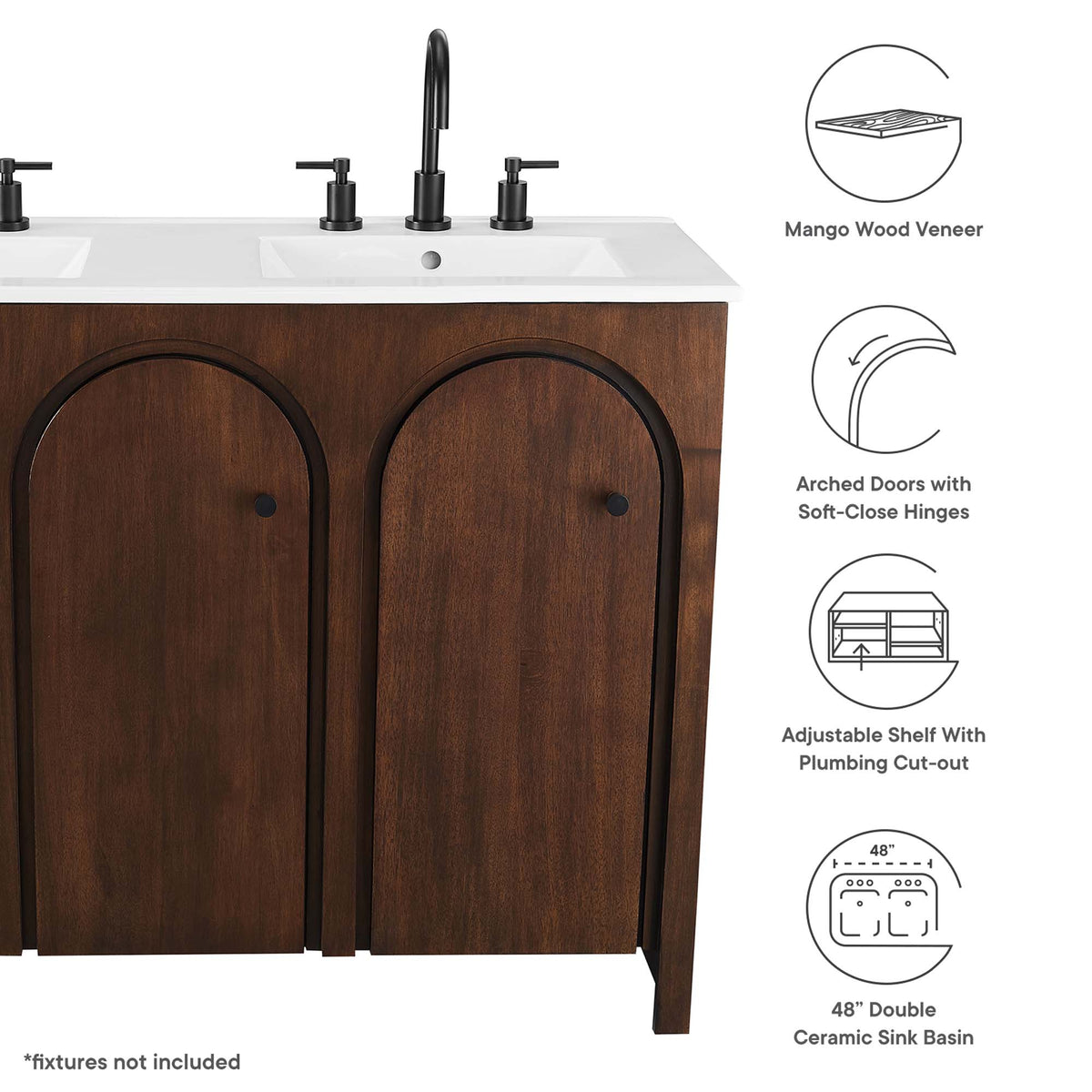 Appia 48" Double Sink Bathroom Vanity, Walnut White