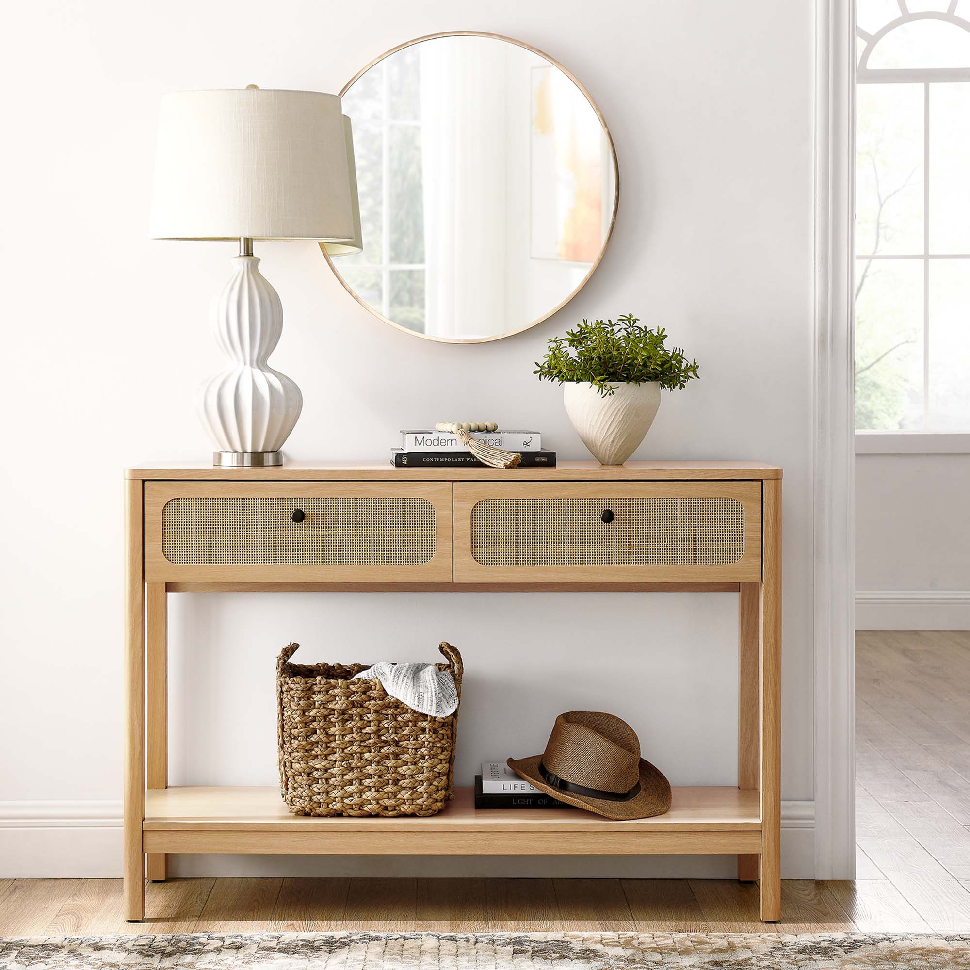Chaucer Wood Entryway Console Table, Oak