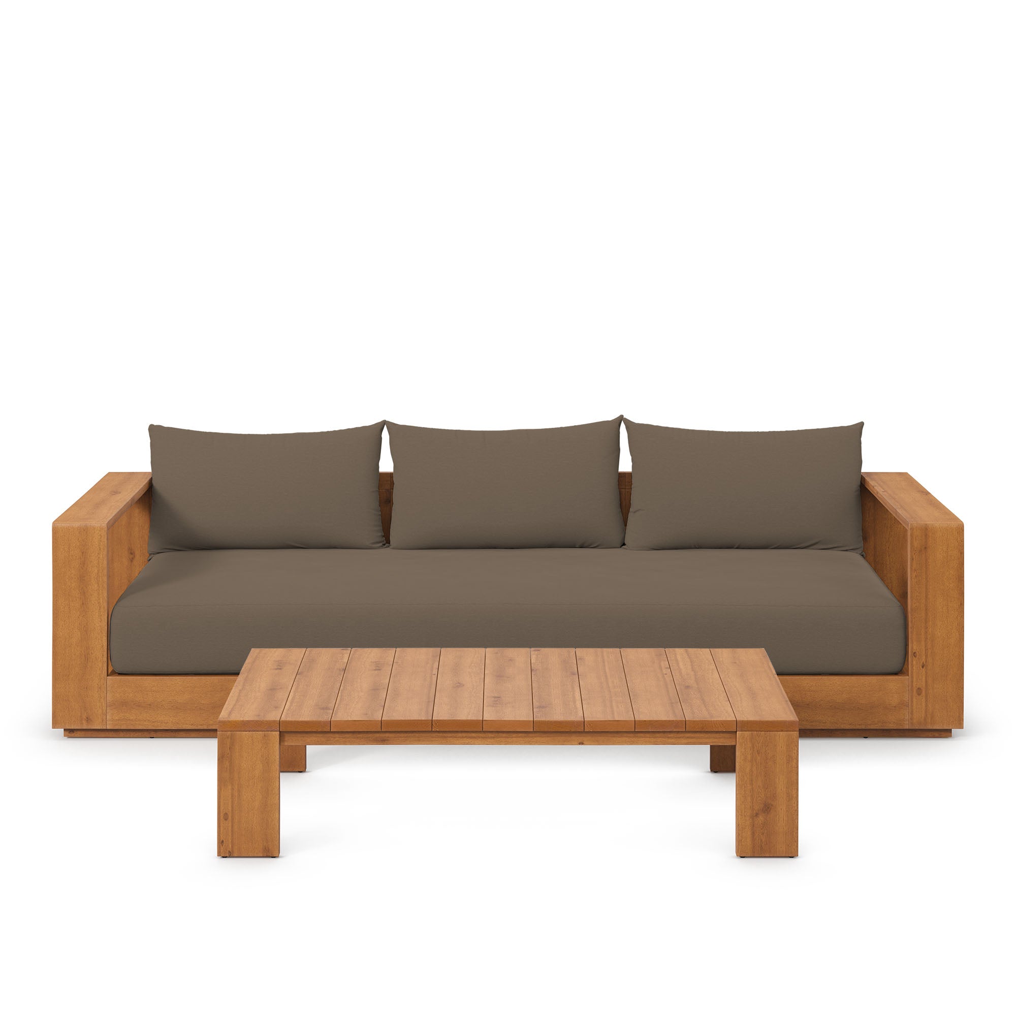 Tahoe 2-Piece Outdoor Patio Acacia Wood Sofa and Coffee Table Set, Natural Cocoa