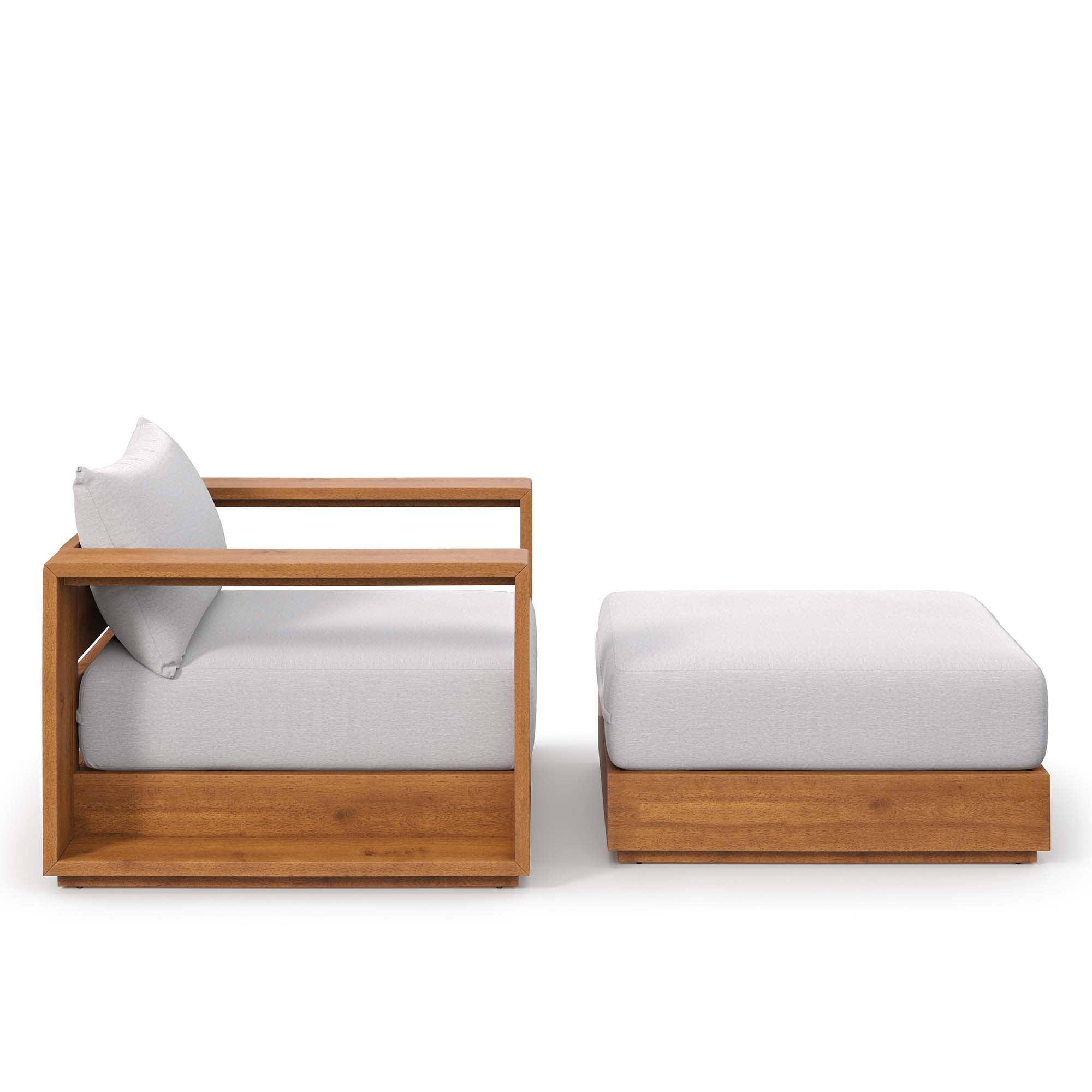 Tahoe 2-Piece Outdoor Patio Acacia Wood Armchair and Ottoman Set, Natural Light Gray