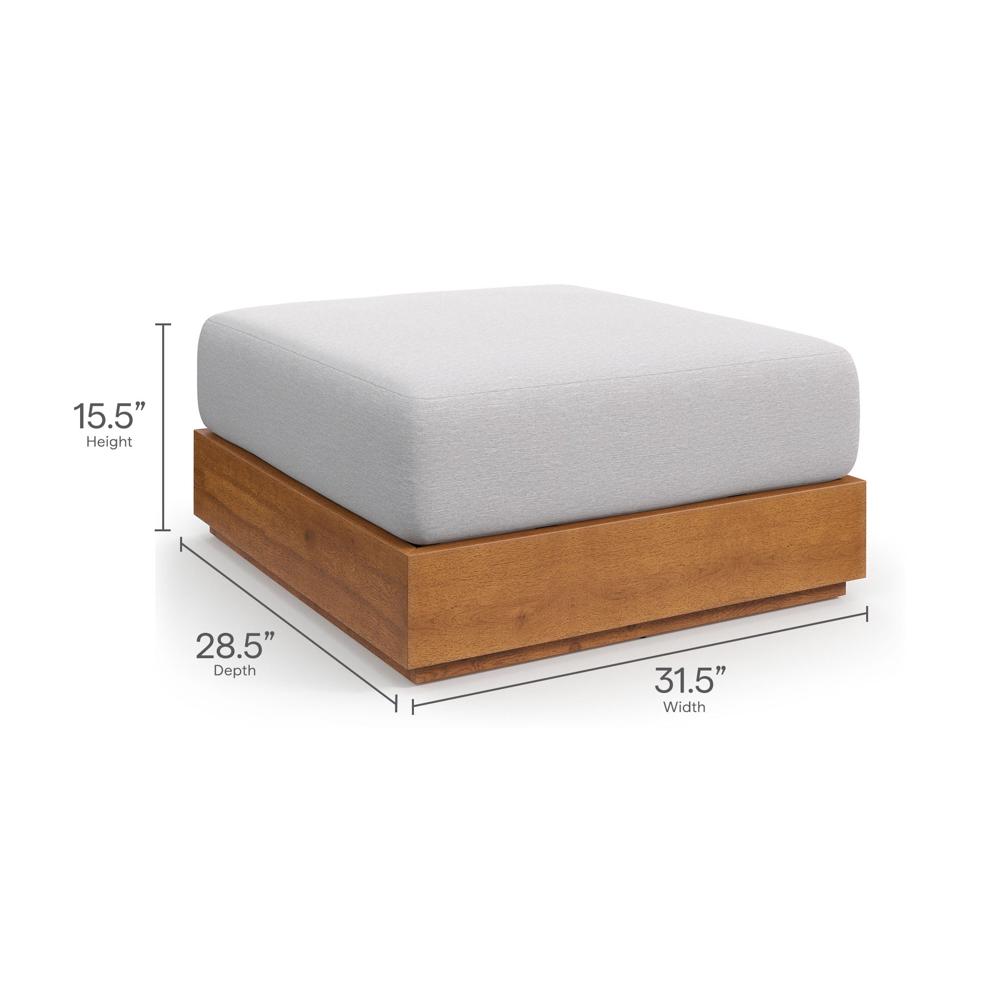 Tahoe 2-Piece Outdoor Patio Acacia Wood Armchair and Ottoman Set, Natural Light Gray