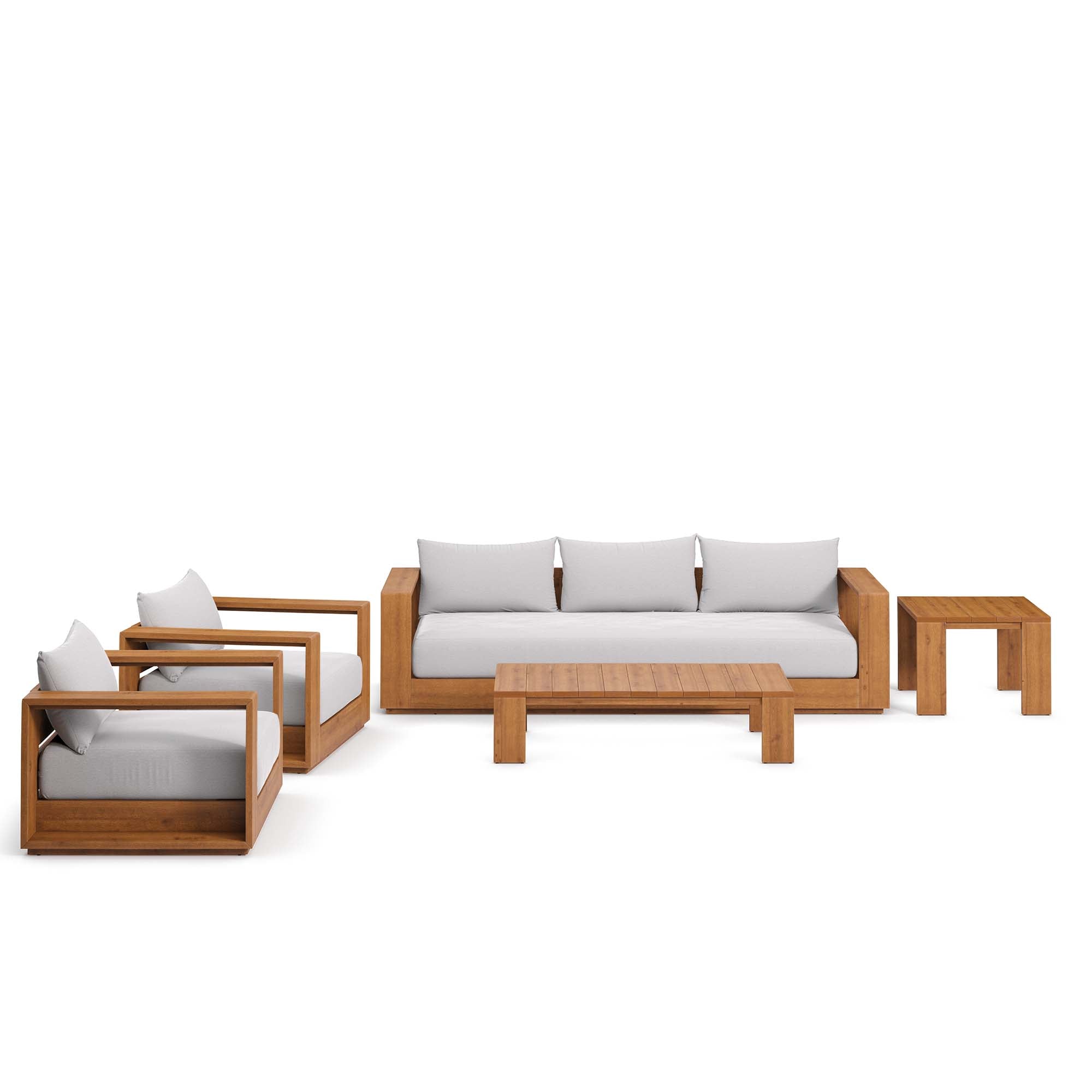 Tahoe 5-Piece Outdoor Patio Acacia Wood Furniture Set, Natural Light Gray