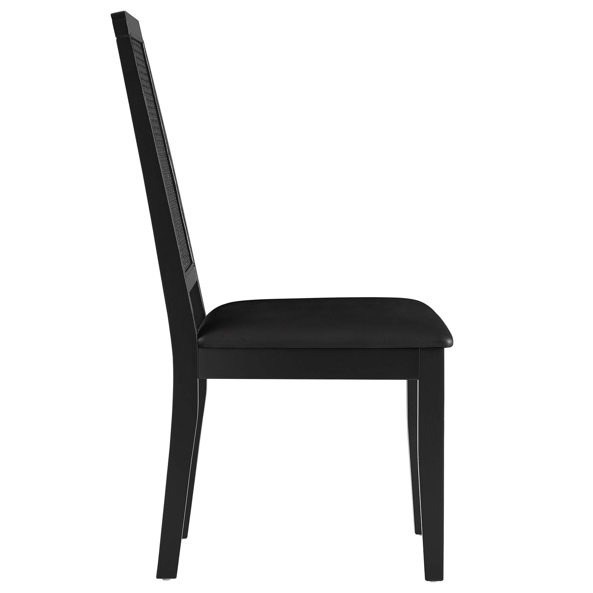 Arlo Vegan Leather Upholstered Faux Rattan and Wood Dining Side Chairs Set of 2, Black Black