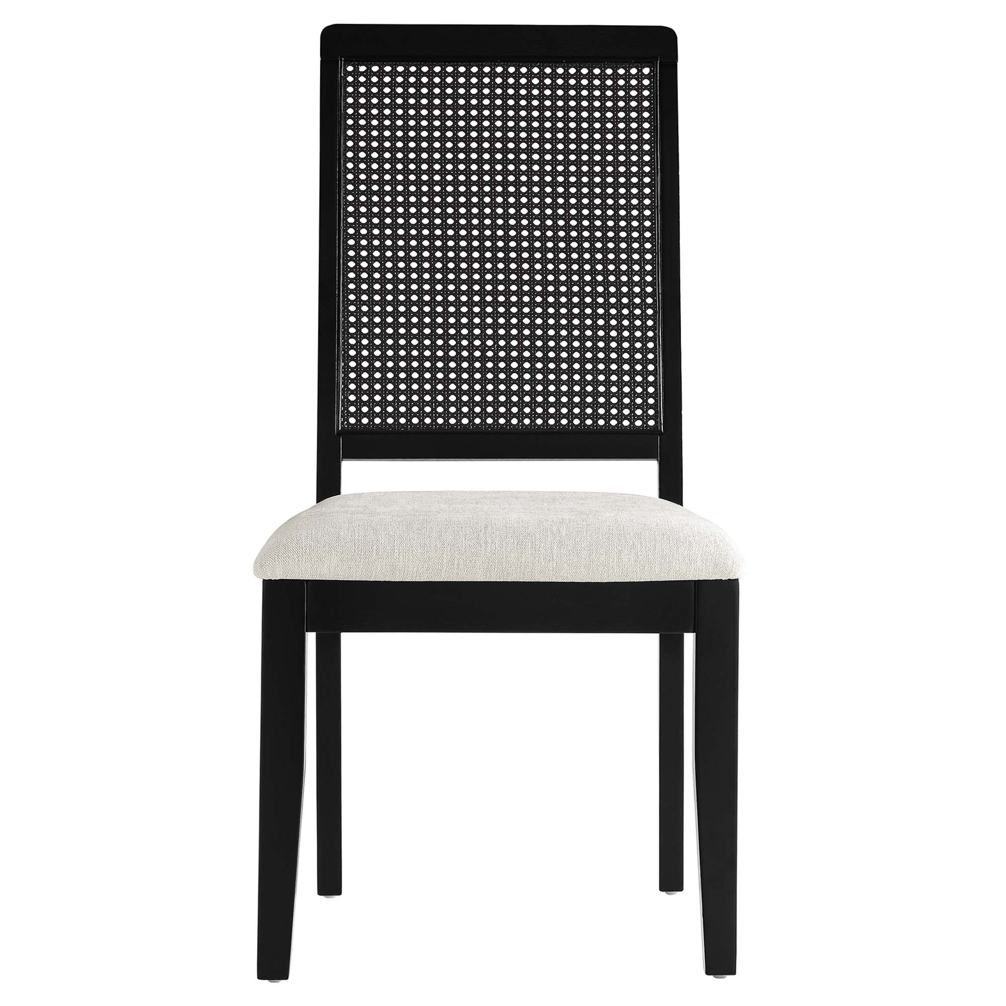 Arlo Faux Rattan and Wood Dining Side Chairs Set of 2, Black Black Heathered Weave Ivory