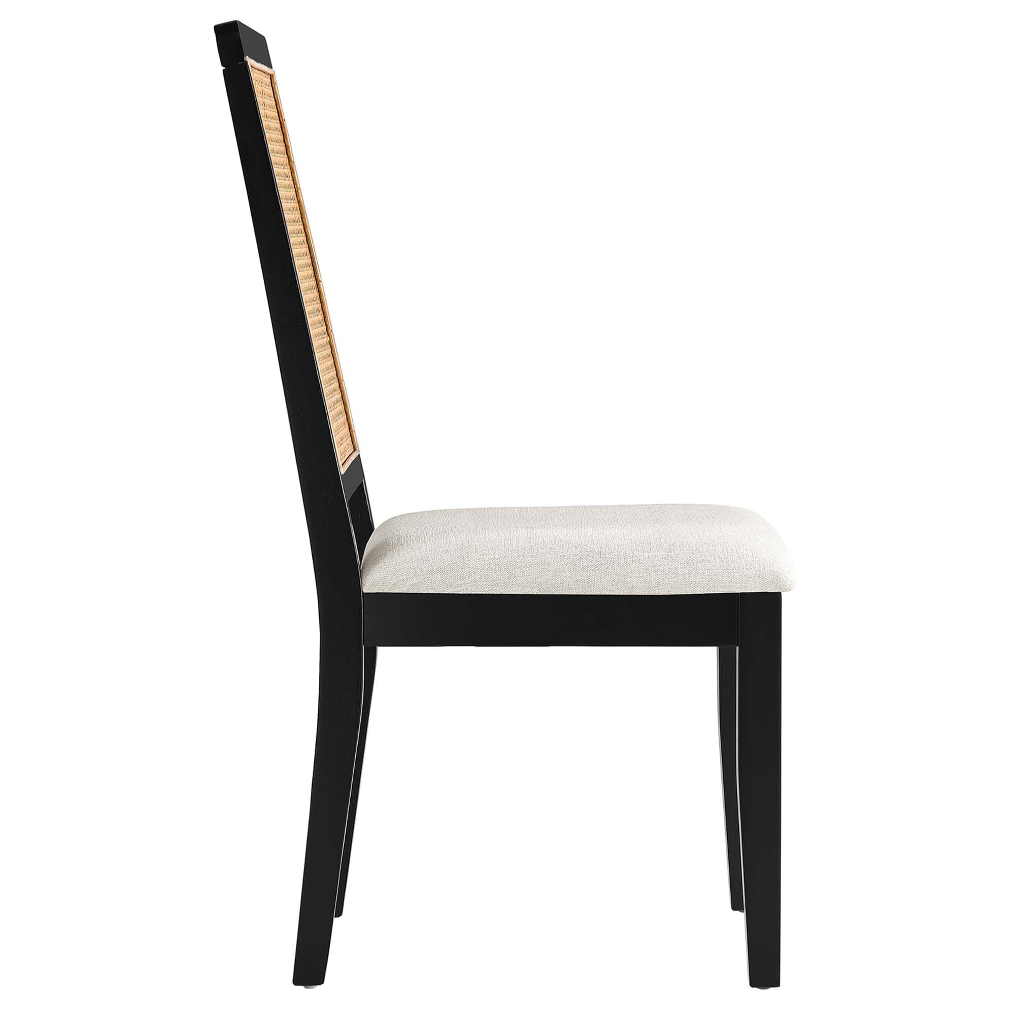 Arlo Faux Rattan and Wood Dining Side Chairs Set of 2, Black Natural Heathered Weave Ivory