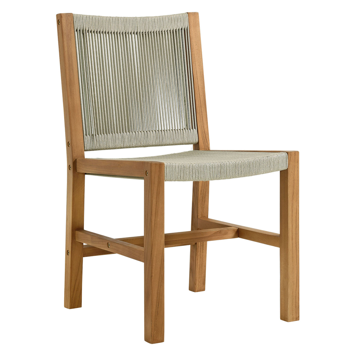 Vienna Outdoor Patio Teak and Rope Armless Dining Chairs Set of 2, Natural Natural